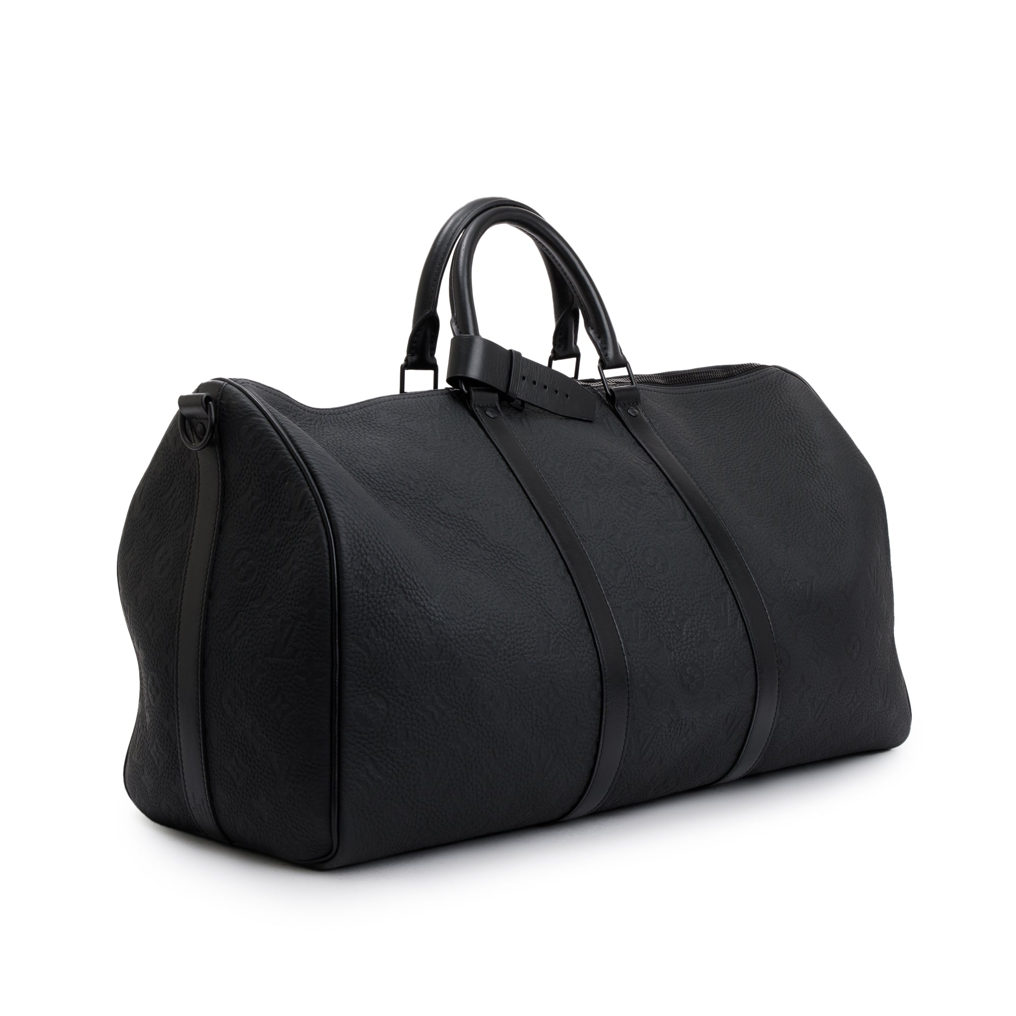 Louis Vuitton 2022 Black Taurillon Monogram Embossed Leather Keepall Bandouliere 50 w/ Strap
