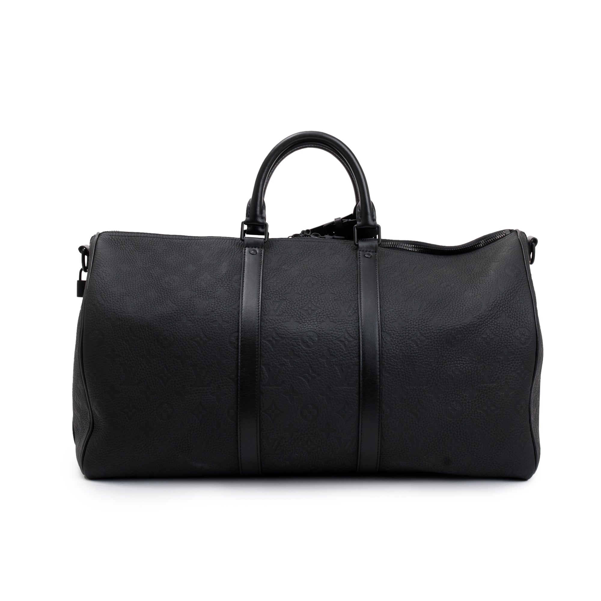 Louis Vuitton 2022 Black Taurillon Monogram Embossed Leather Keepall Bandouliere 50 w/ Strap
