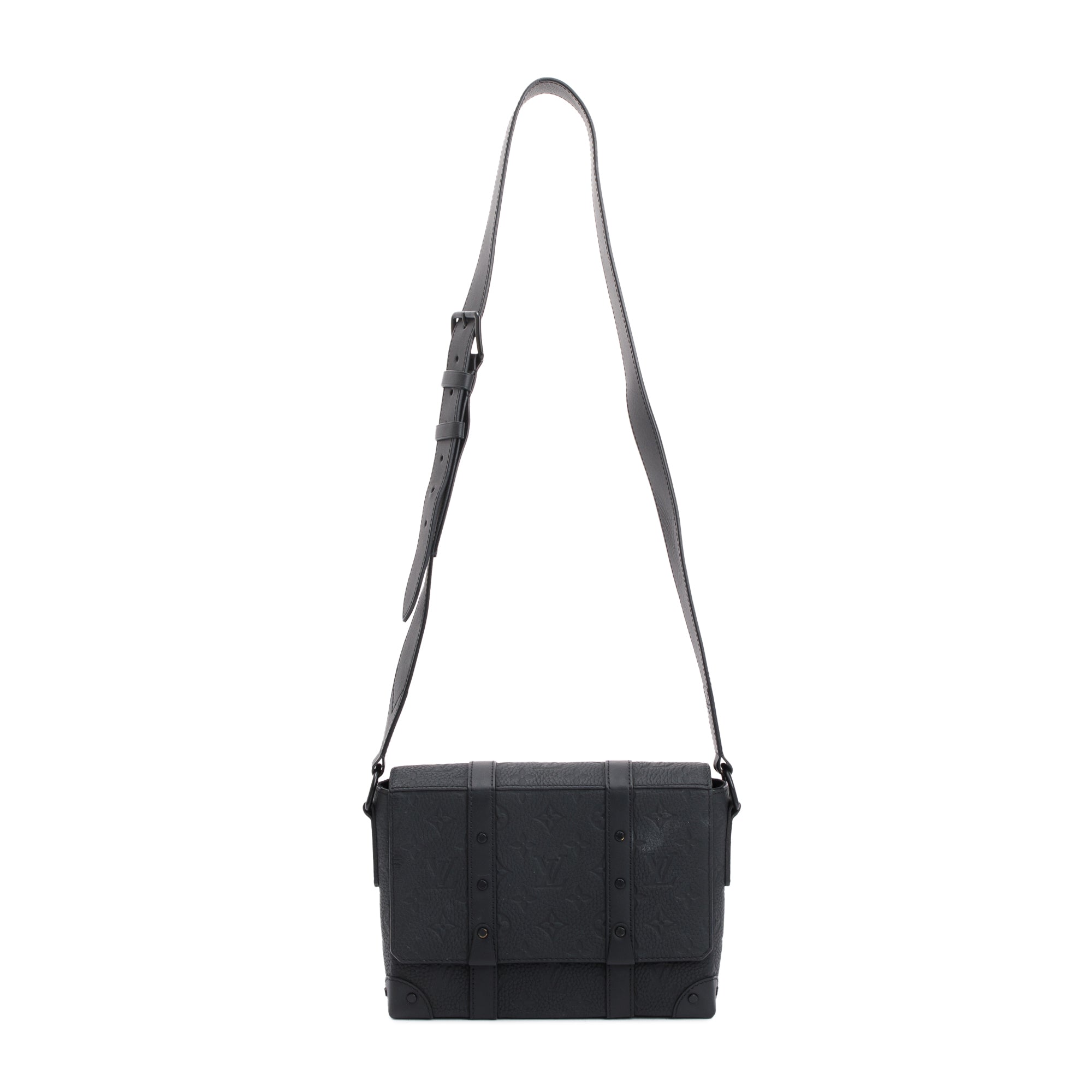 Louis Vuitton 2022 Black Taurillon Monogram Embossed Leather Soft Trunk Messenger Bag