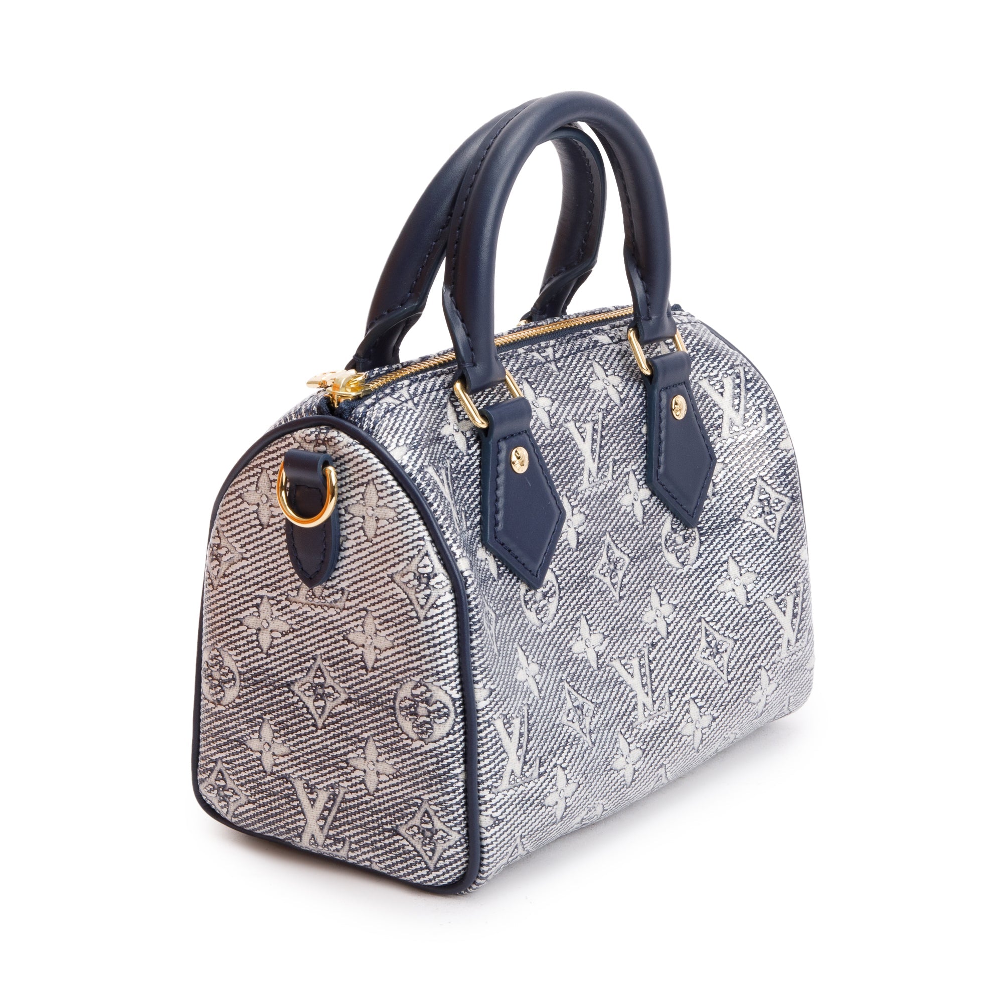 Louis Vuitton 2022 Blue Monoglam Jacquard Canvas Speedy Bandouliere 20 w/ Strap & Box