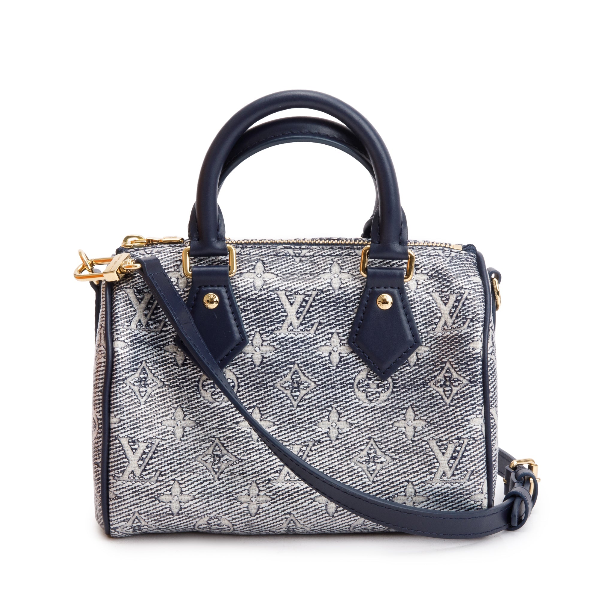 Louis Vuitton 2022 Blue Monoglam Jacquard Canvas Speedy Bandouliere 20 w/ Strap & Box