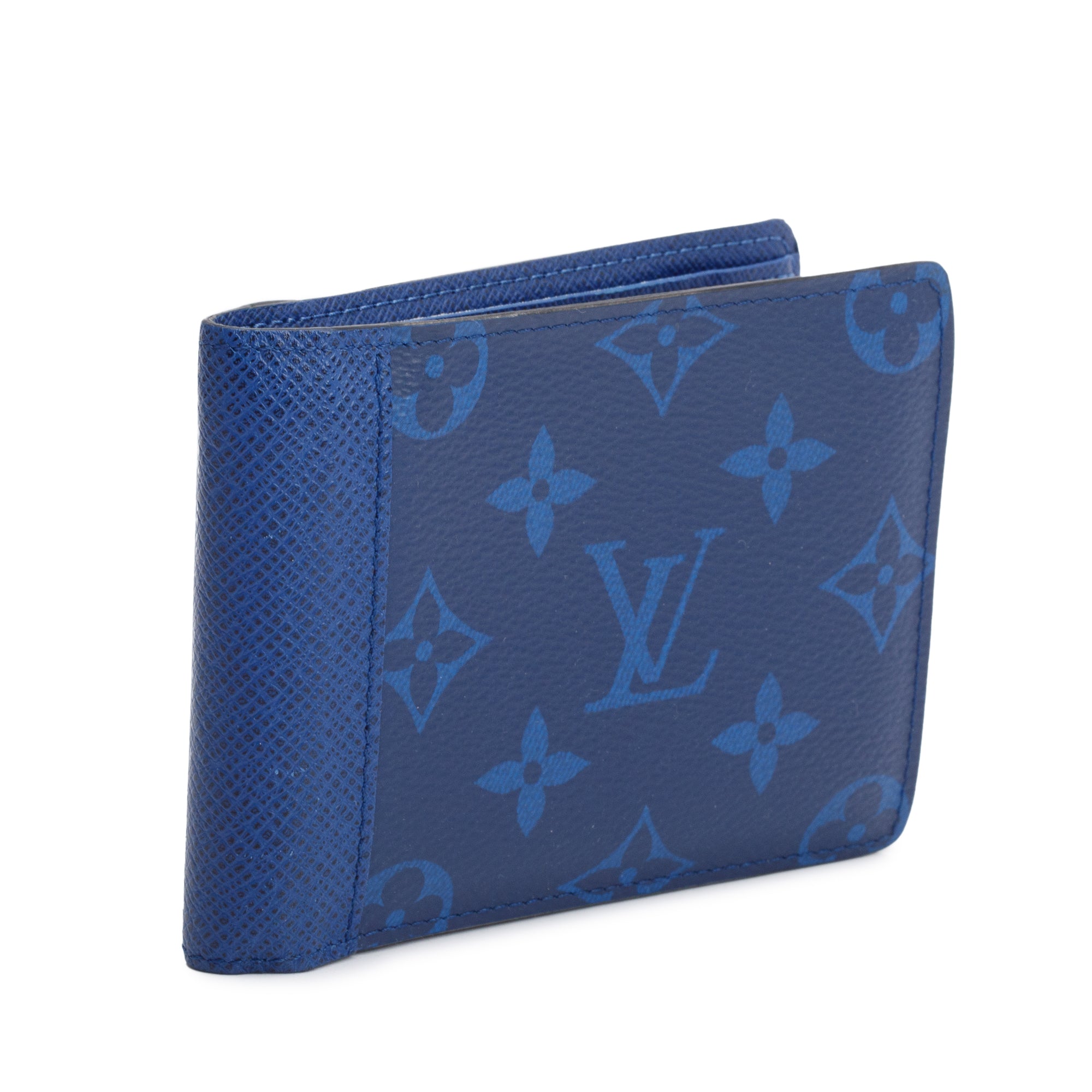 Louis Vuitton 2022 Blue Taiga Leather & Monogram Multiple Wallet w/ Box