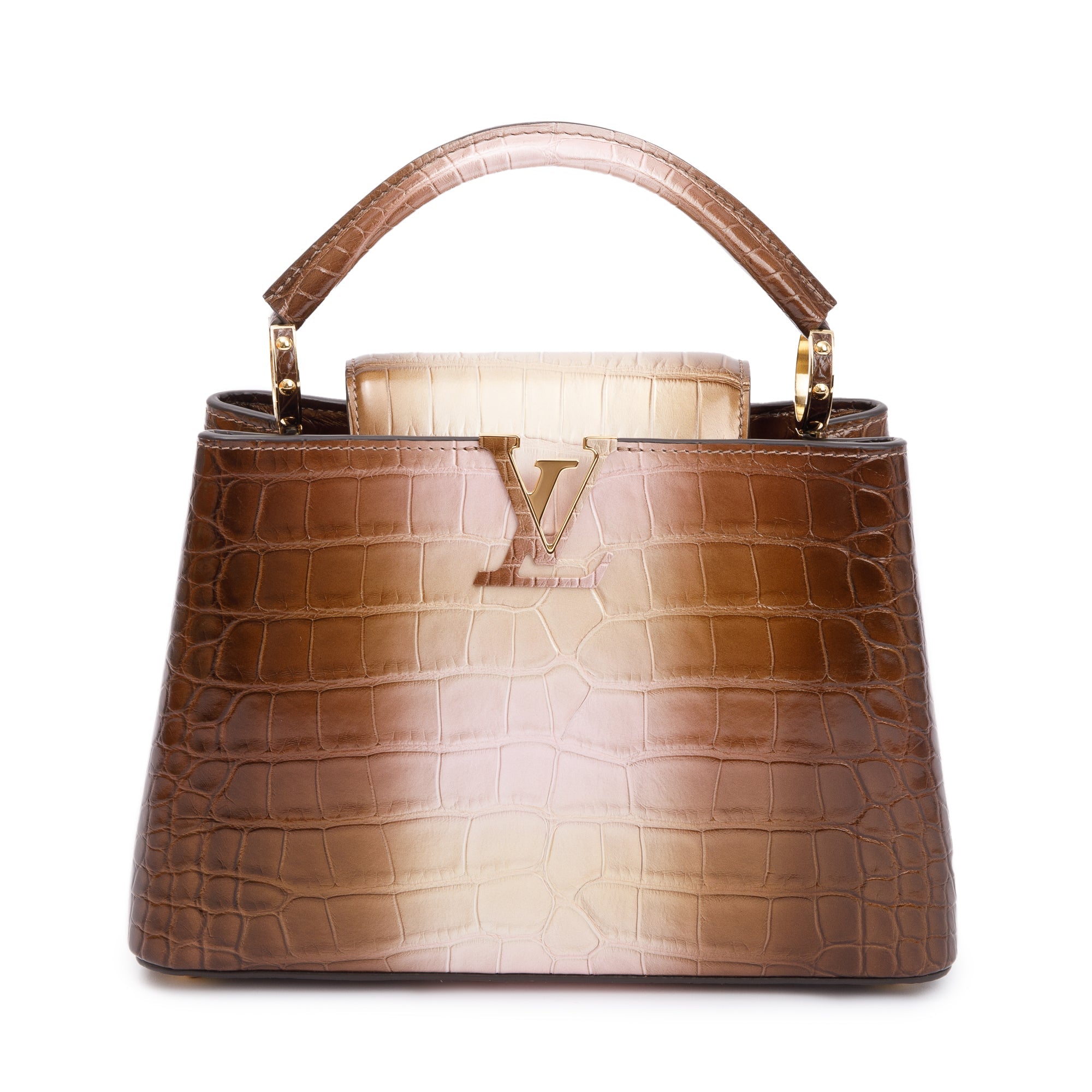 Louis Vuitton 2022 Brown/ Gold Alligator Ombre Capucines BB w/ Strap, Box & Papers