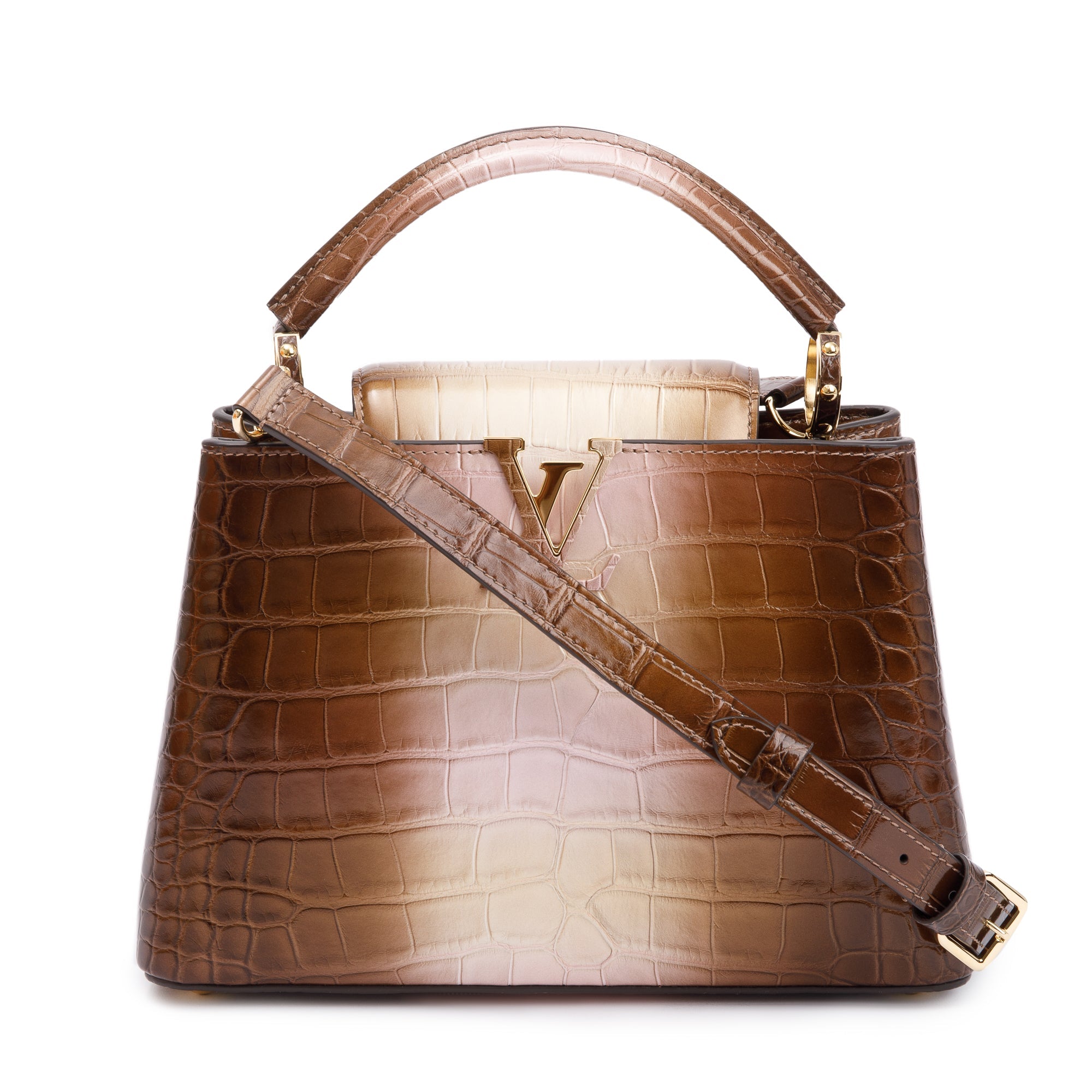 Louis Vuitton 2022 Brown/ Gold Alligator Ombre Capucines BB w/ Strap, Box & Papers
