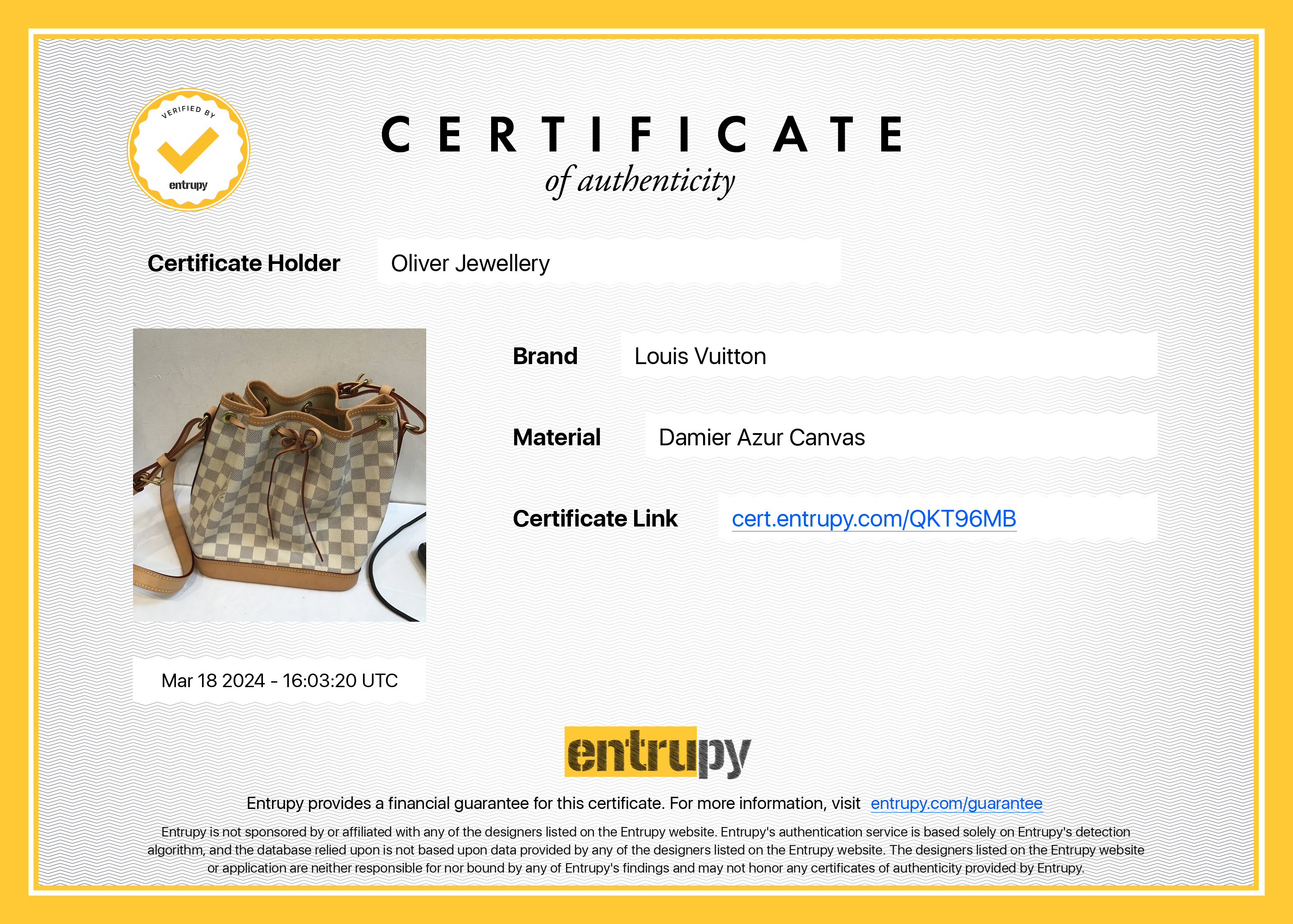 Louis Vuitton 2022 Damier Azur Noe BB w/ Box