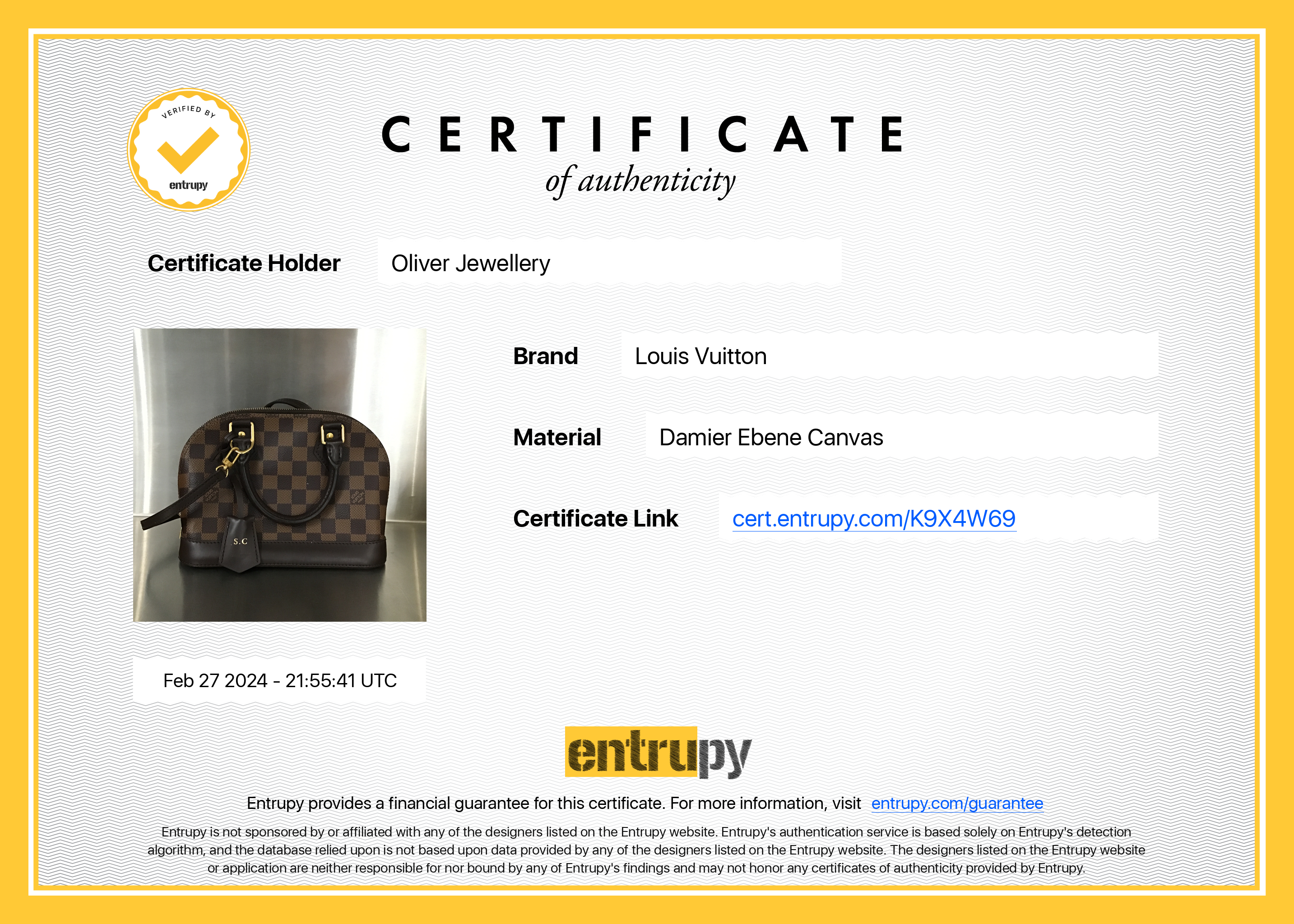 Louis Vuitton 2022 Damier Ebene Alma BB w/ Strap