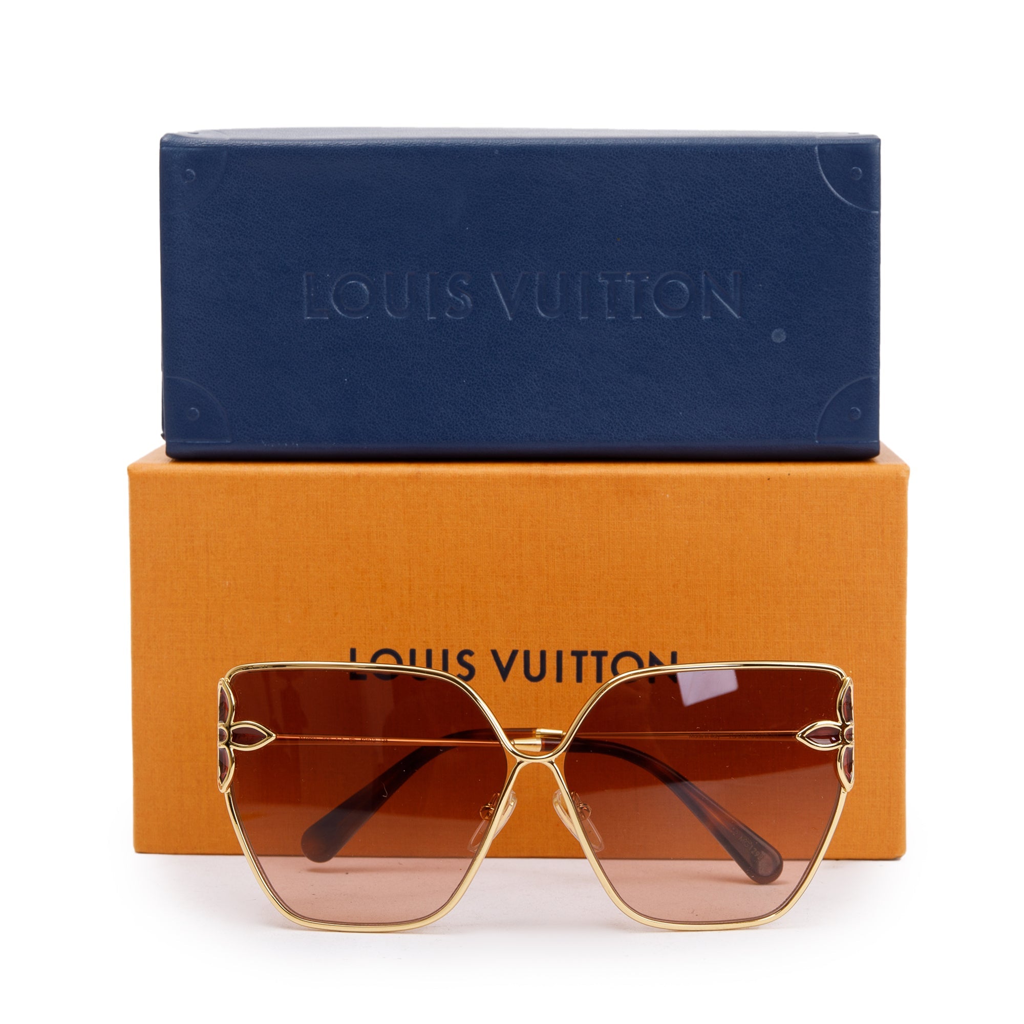 Louis Vuitton 2022 Gold Metal LV Petal Cat Eye Sunglasses w/ Box & Receipt