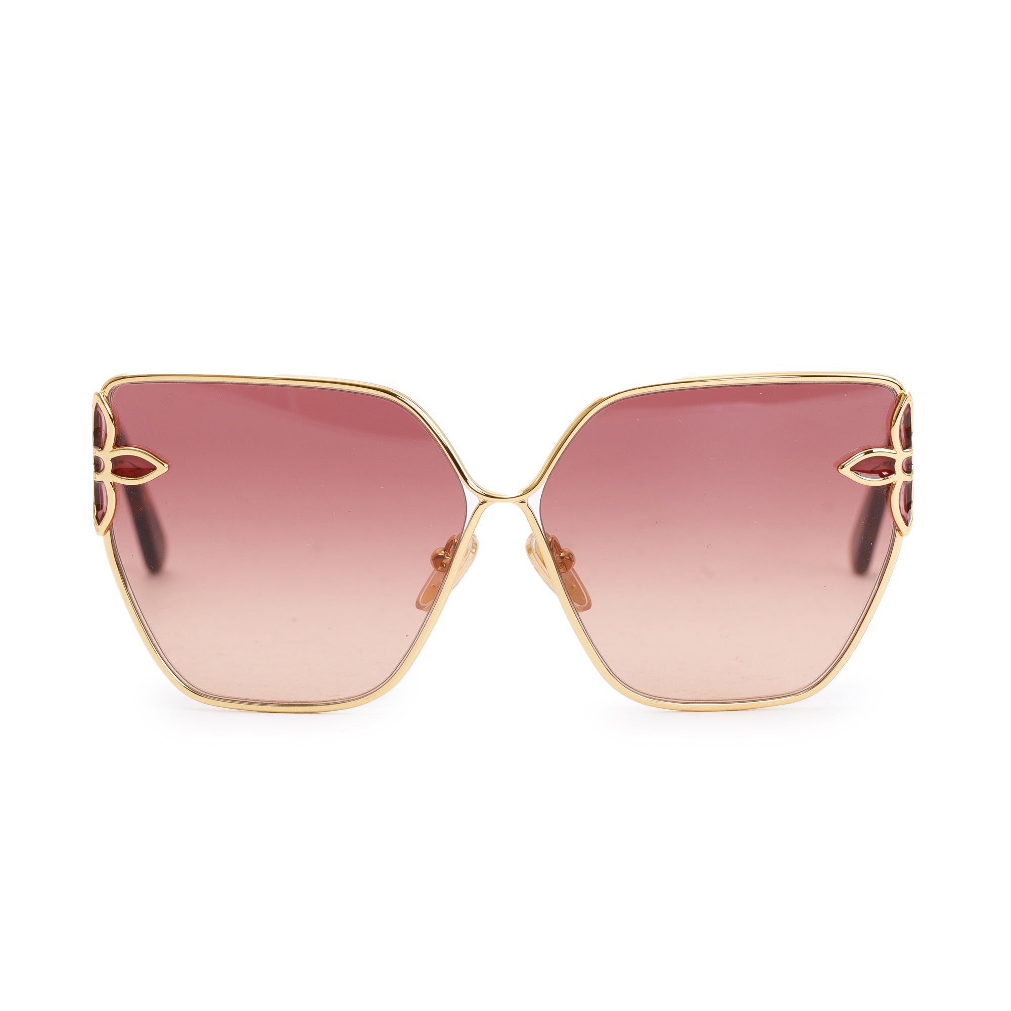 Louis Vuitton 2022 Gold Metal LV Petal Cat Eye Sunglasses w/ Box & Receipt