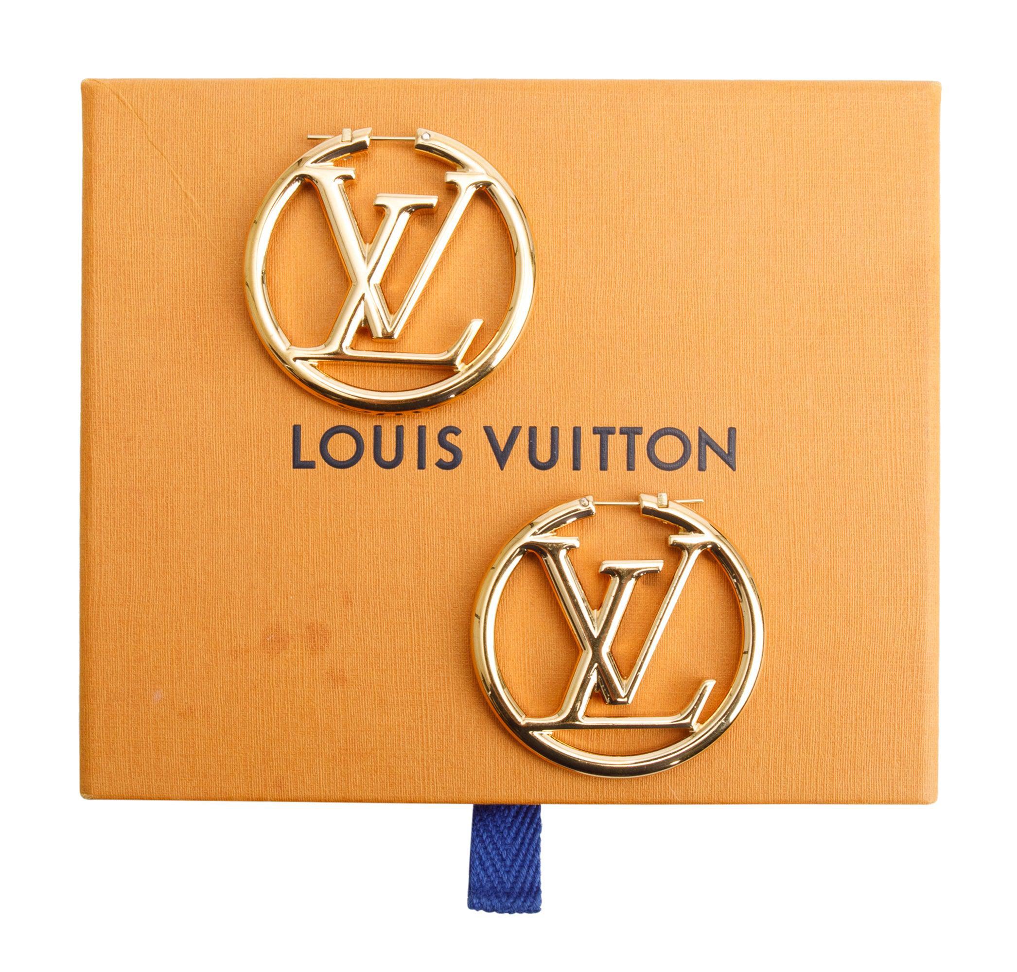 Louis Vuitton 2022 Gold-Plated Louise Hoop GM Earrings w/ Box & Receipt