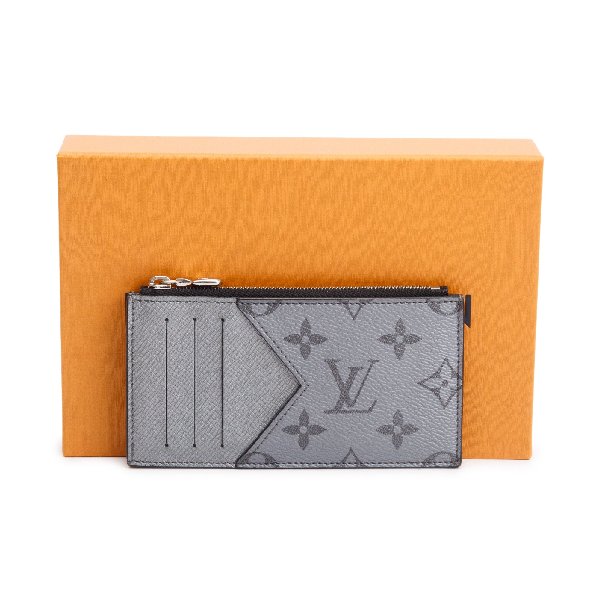 Louis Vuitton 2022 Gunmetal Silver Monogram & Taigarama Leather Coin Card Holder w/ Box