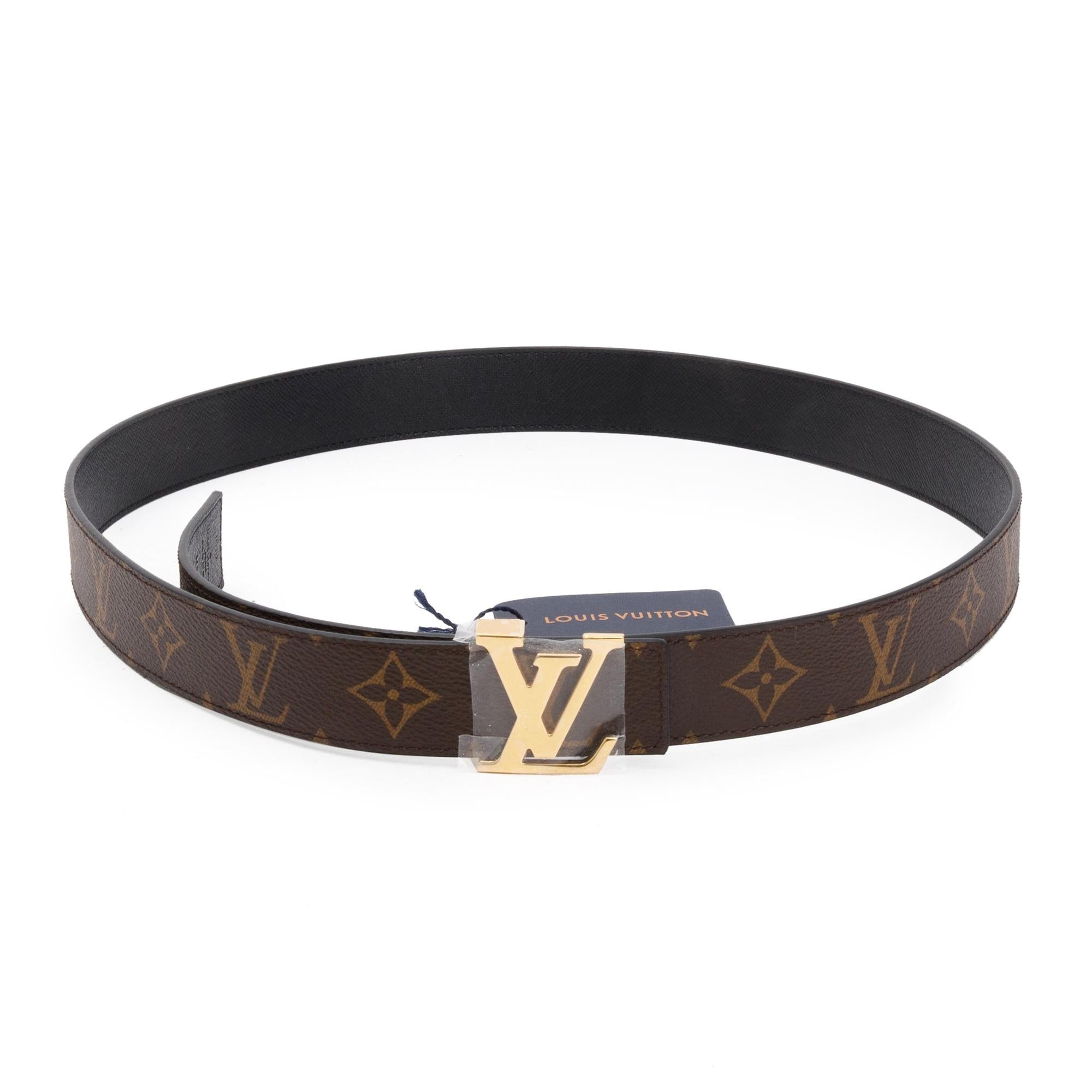 Louis Vuitton 2022 Monogram Canvas & Black Leather LV Initiales 30 MM Reversible Belt 95 36