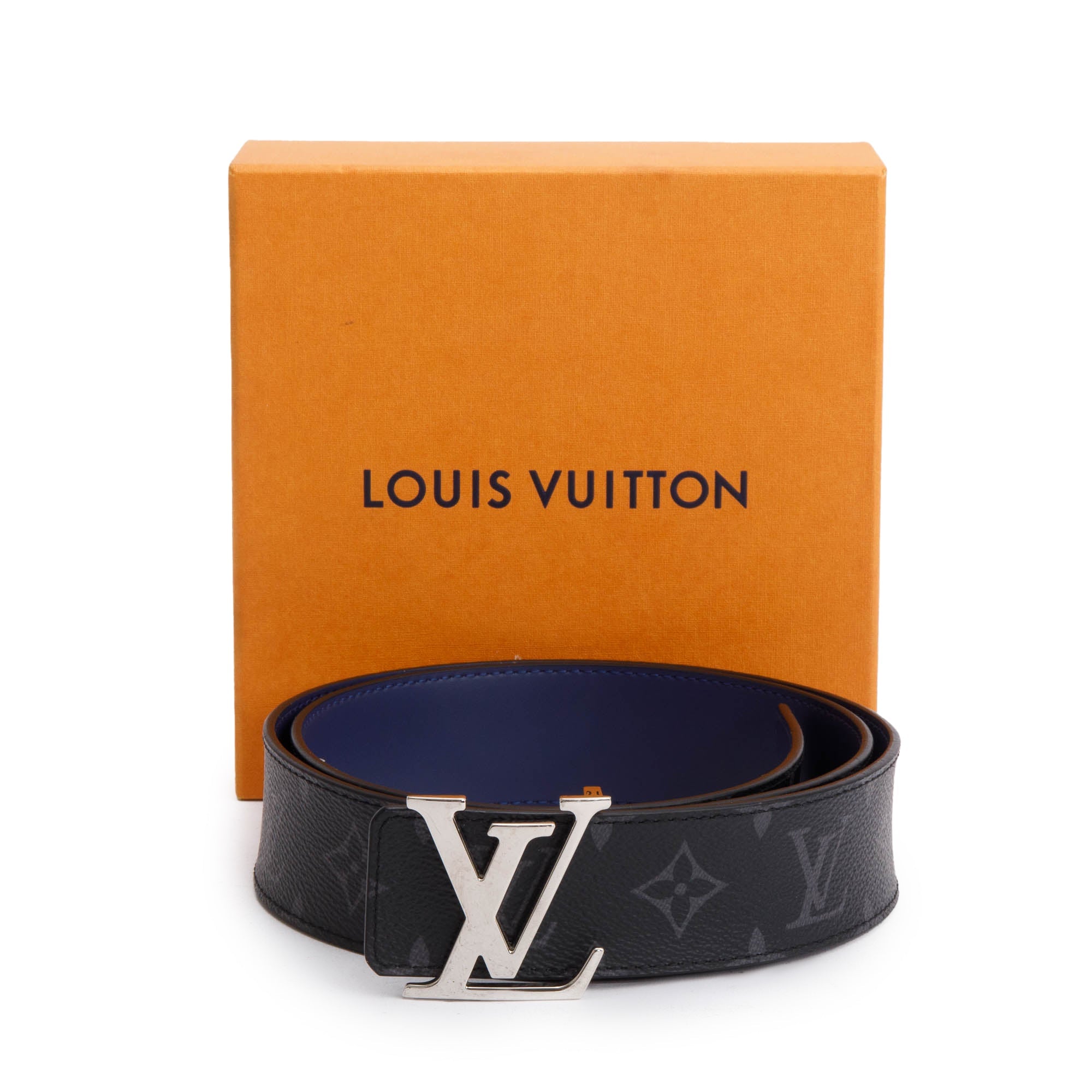 Louis Vuitton 2022 Monogram Eclipse Canvas & Blue Leather LV Initiales 40 MM Reversible Belt, Size 95 38 w/ Box