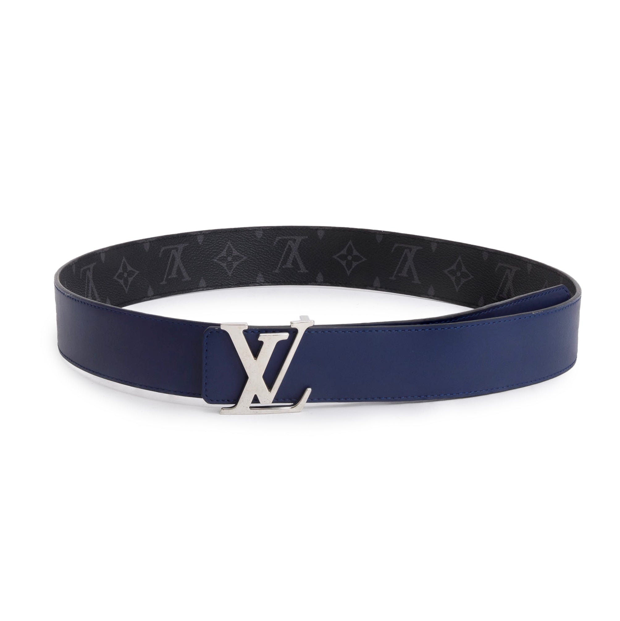 Louis Vuitton 2022 Monogram Eclipse Canvas & Blue Leather LV Initiales 40 MM Reversible Belt, Size 95 38 w/ Box