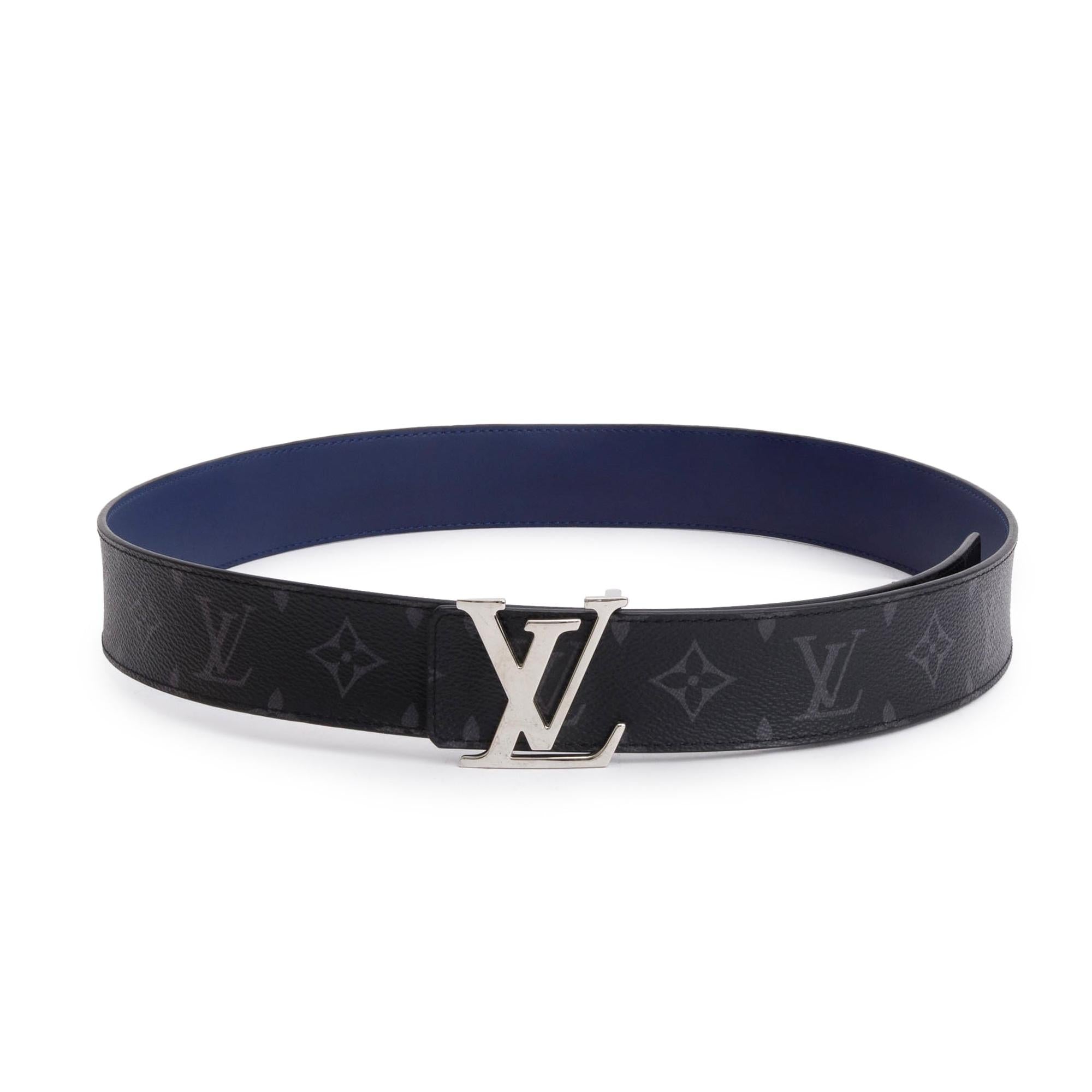 Louis Vuitton 2022 Monogram Eclipse Canvas & Blue Leather LV Initiales 40 MM Reversible Belt, Size 95 38 w/ Box