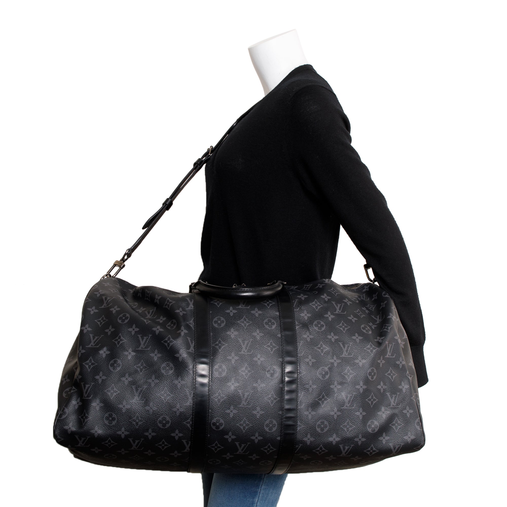 Louis Vuitton 2022 Monogram Eclipse Keepall Bandouliere 55 w/ Strap & Box