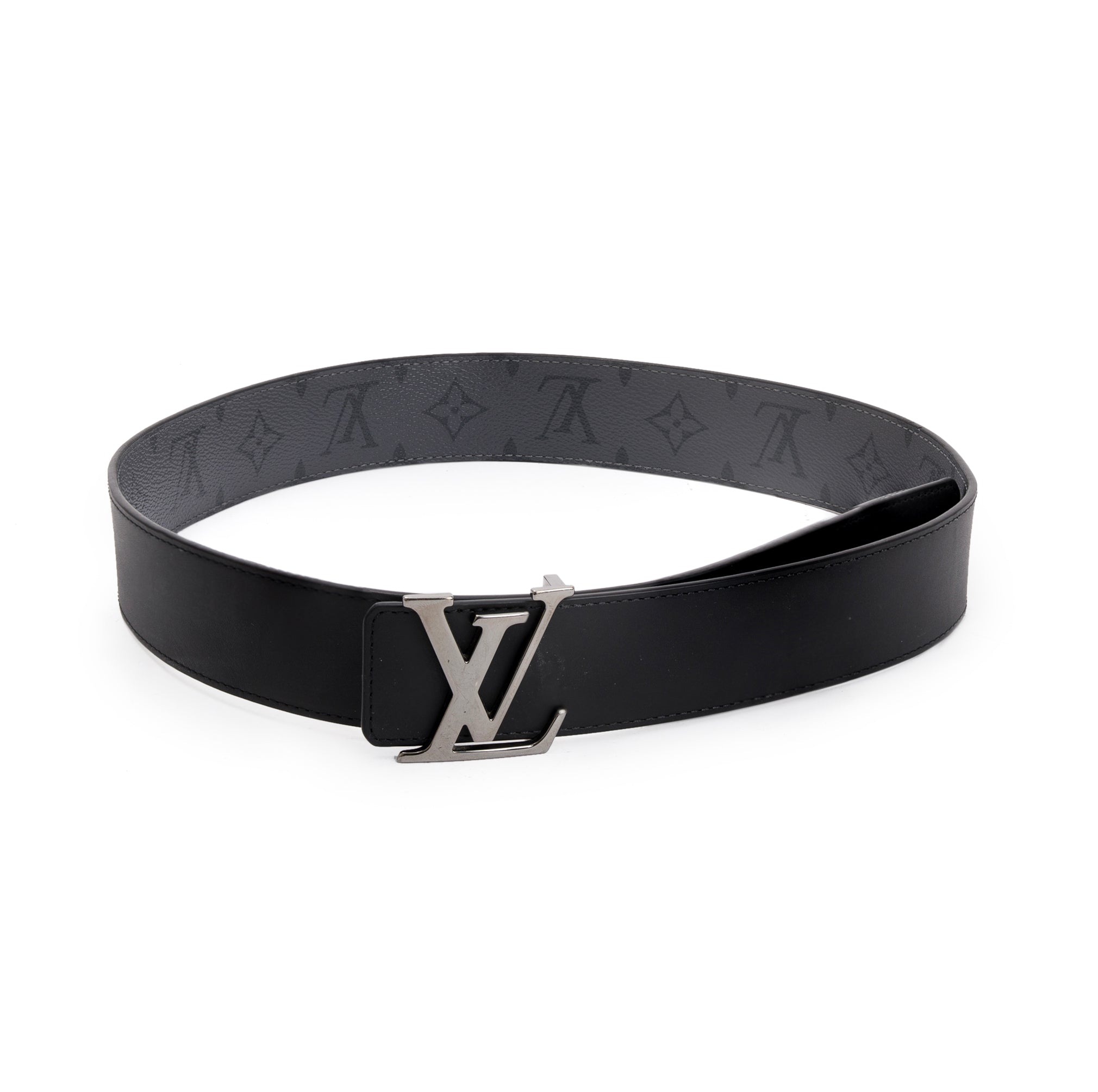 Louis Vuitton 2022 Monogram Eclipse Reverse Canvas & Black Leather LV Initials 40 MM Reversible Belt 85 34