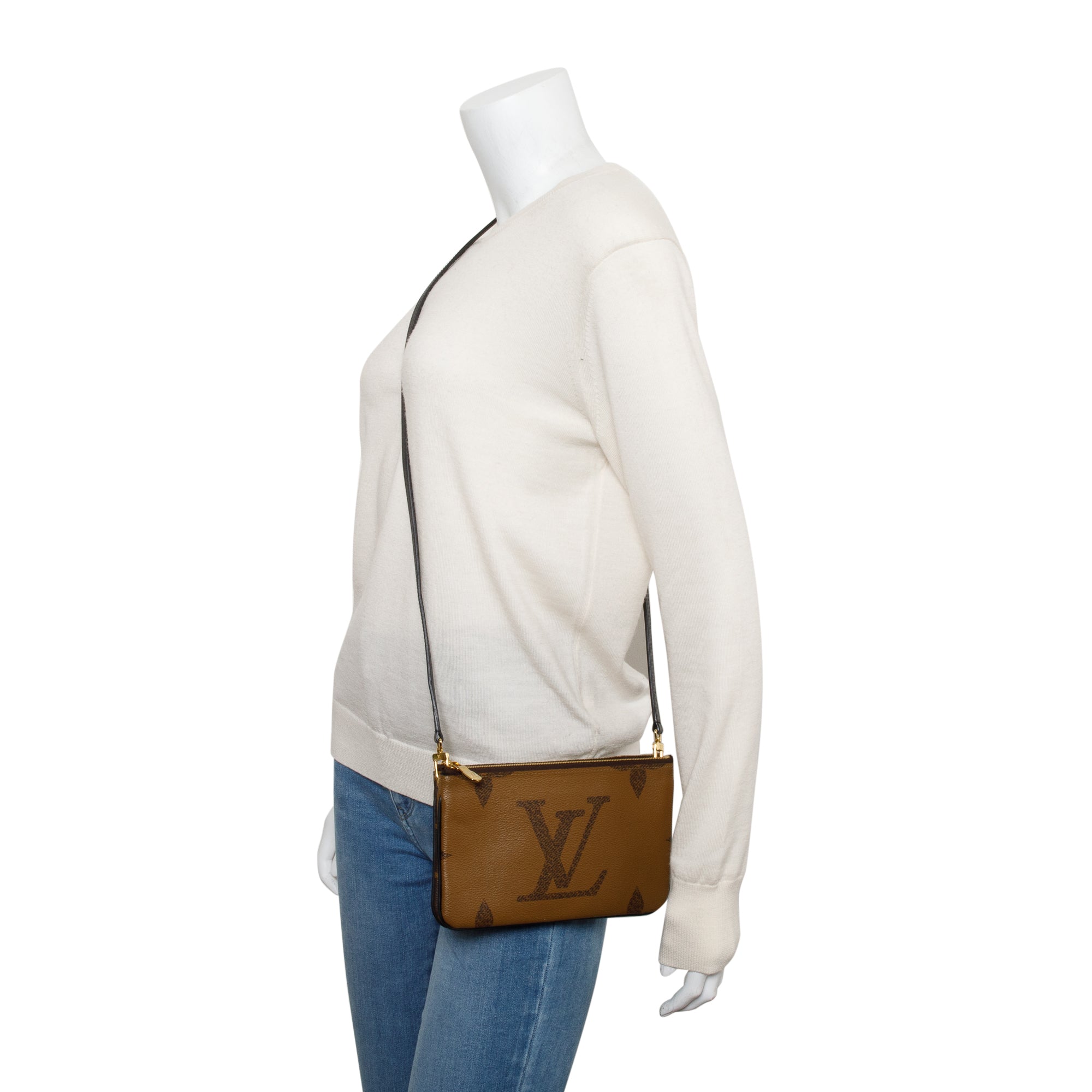 Louis Vuitton 2022 Monogram Giant Reverse & Monogram Double Zip Pochette w/ Strap