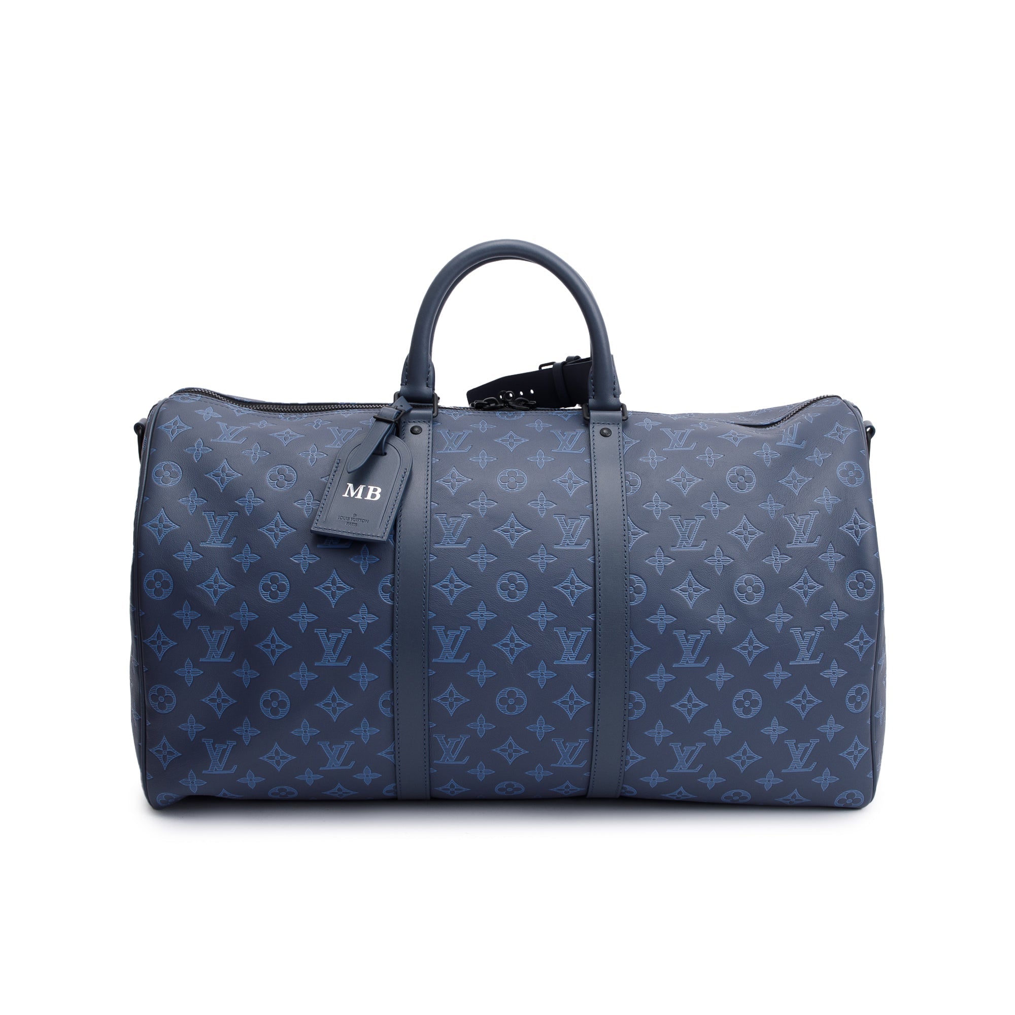 Louis Vuitton 2022 Navy Monogram Shadow Embossed Keepall Bandouliere 50