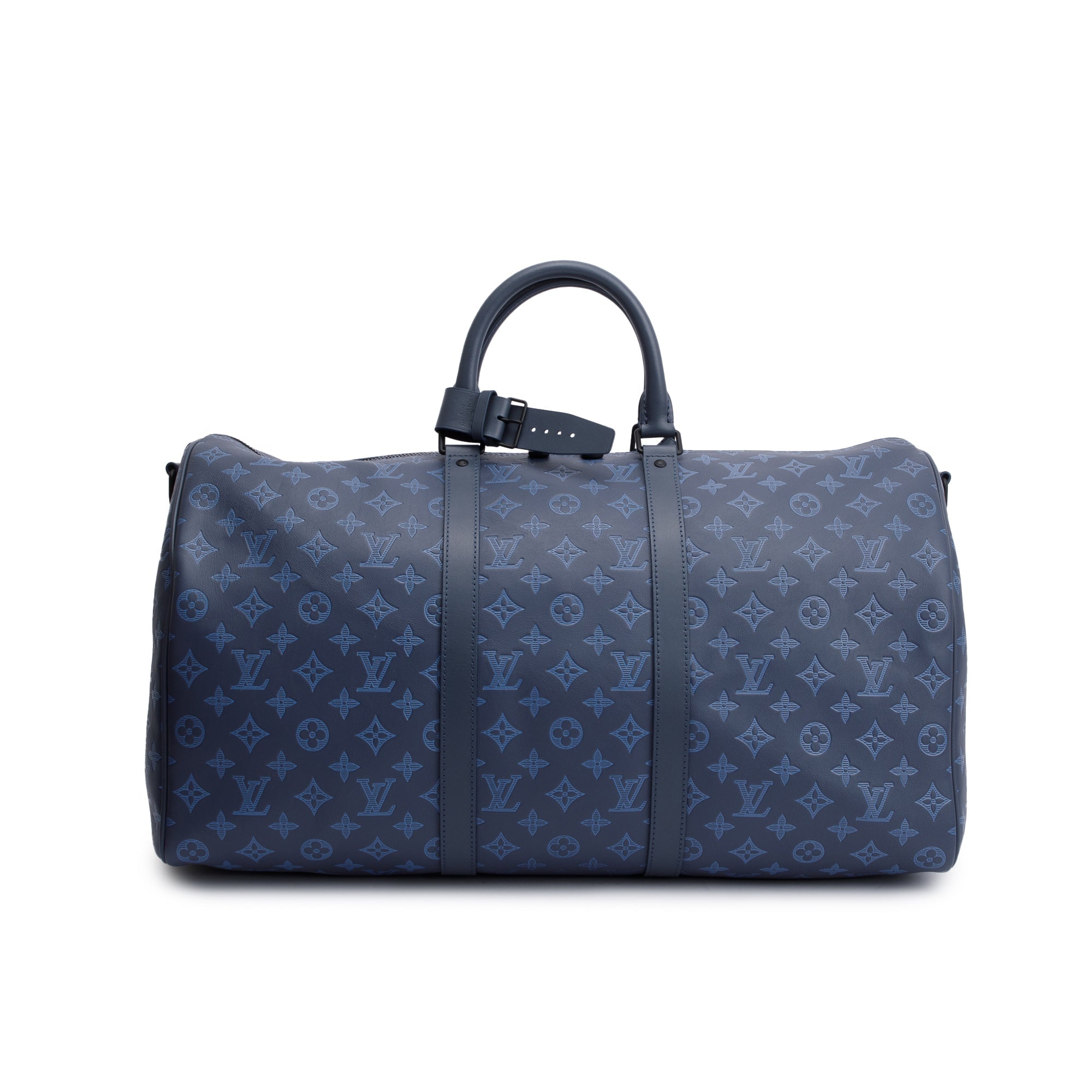 Louis Vuitton 2022 Navy Monogram Shadow Embossed Keepall Bandouliere 50