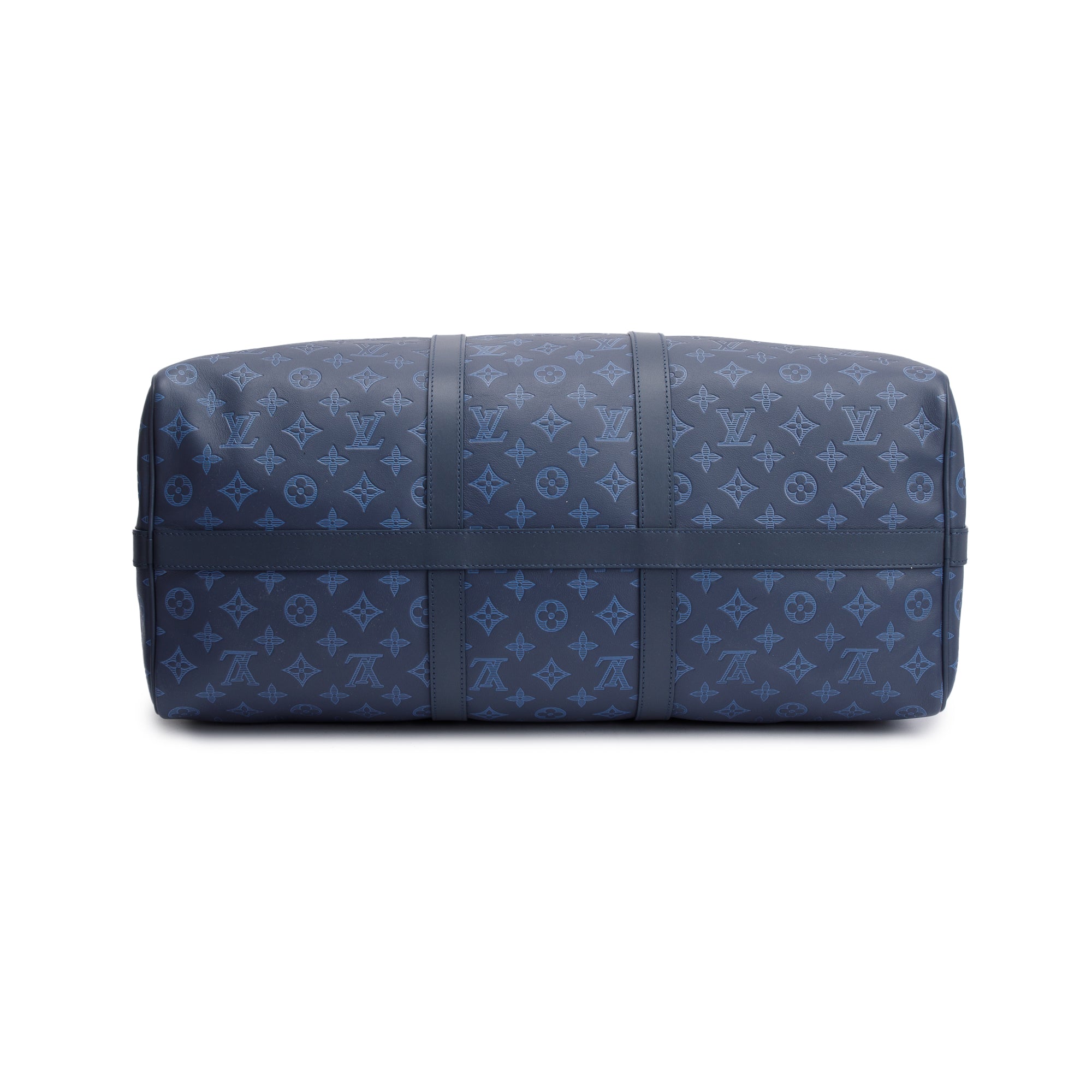 Louis Vuitton 2022 Navy Monogram Shadow Embossed Keepall Bandouliere 50