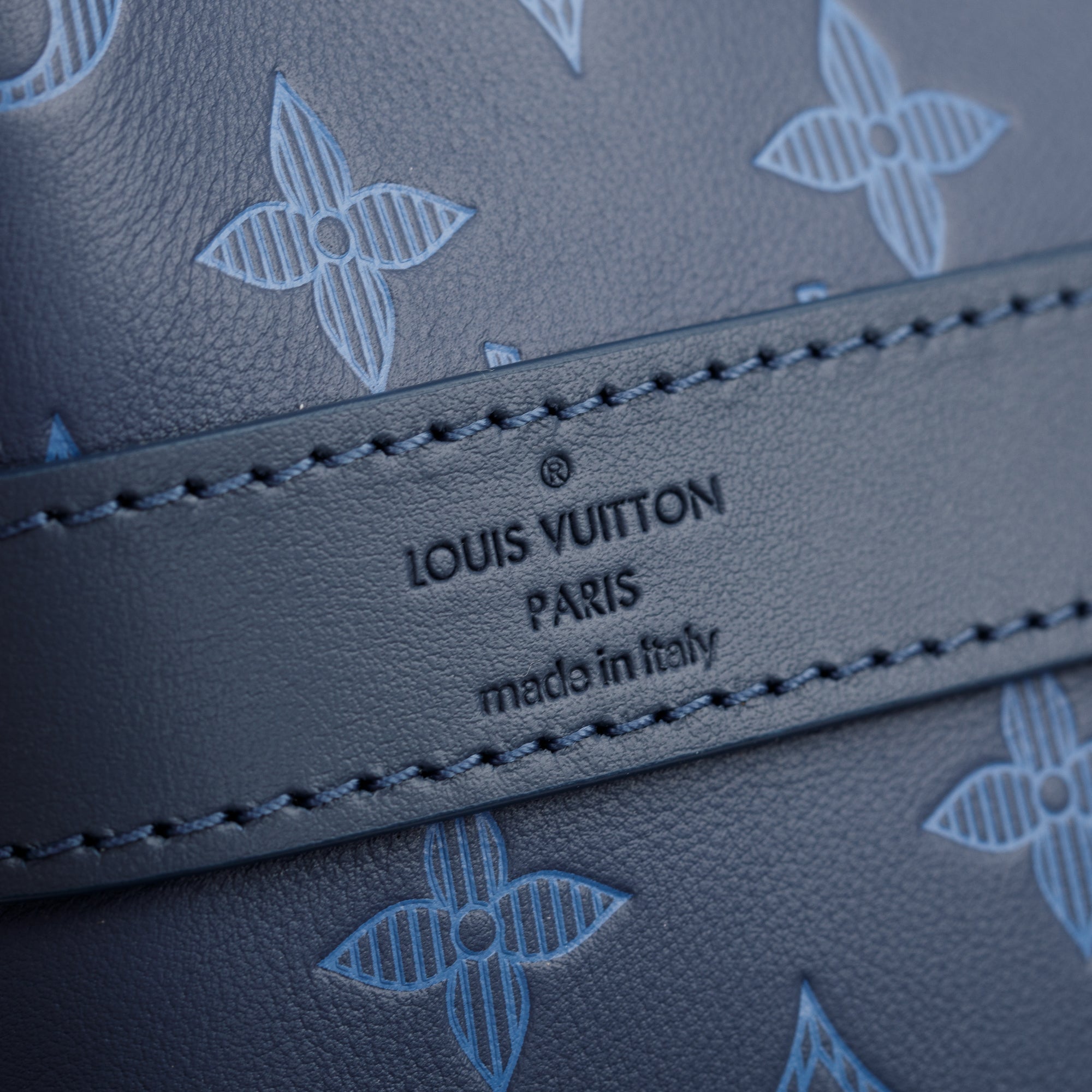 Louis Vuitton 2022 Navy Monogram Shadow Embossed Keepall Bandouliere 50
