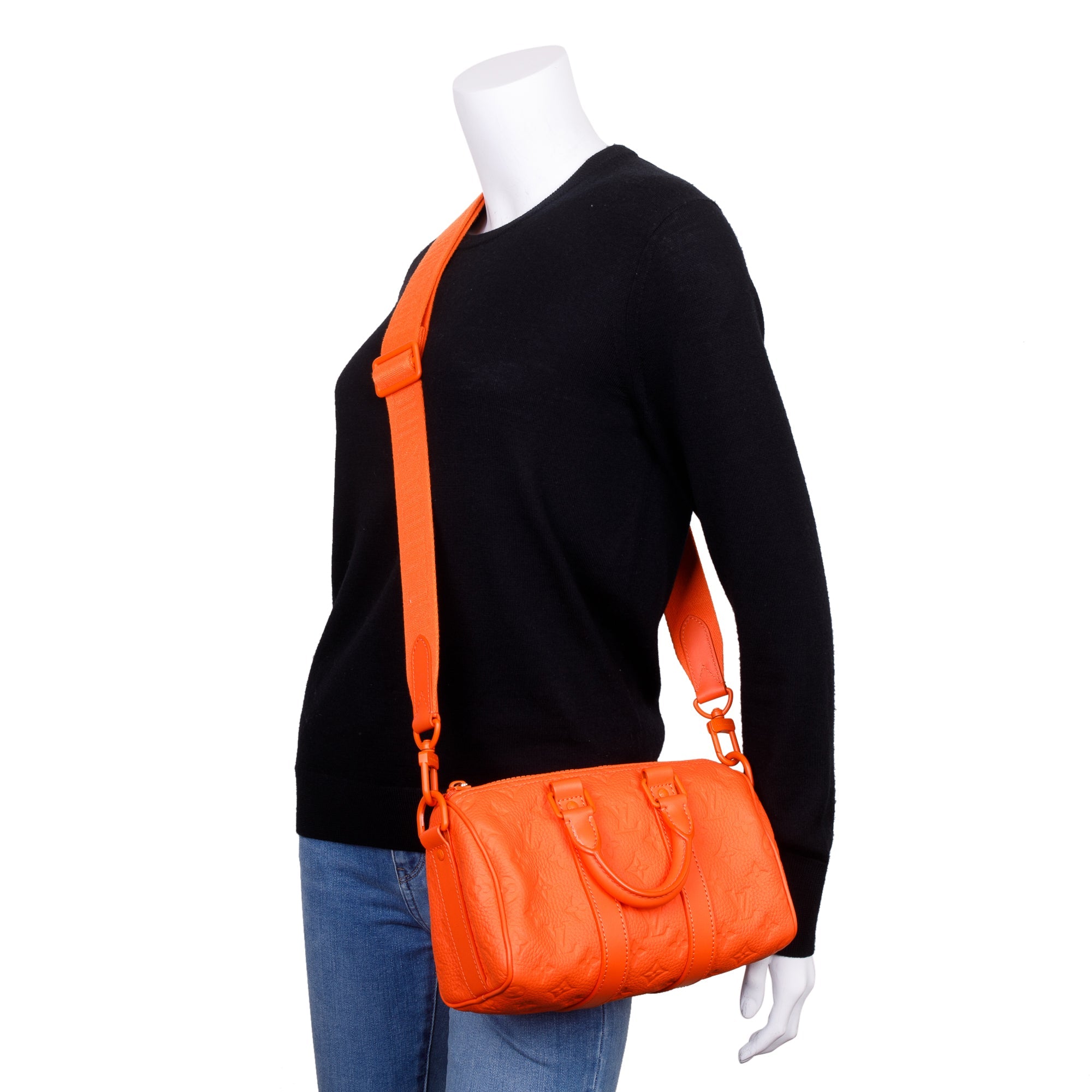 Louis Vuitton 2022 Orange Monogram Taurillion Leather Keepall Bandouliere 25 w/ Strap