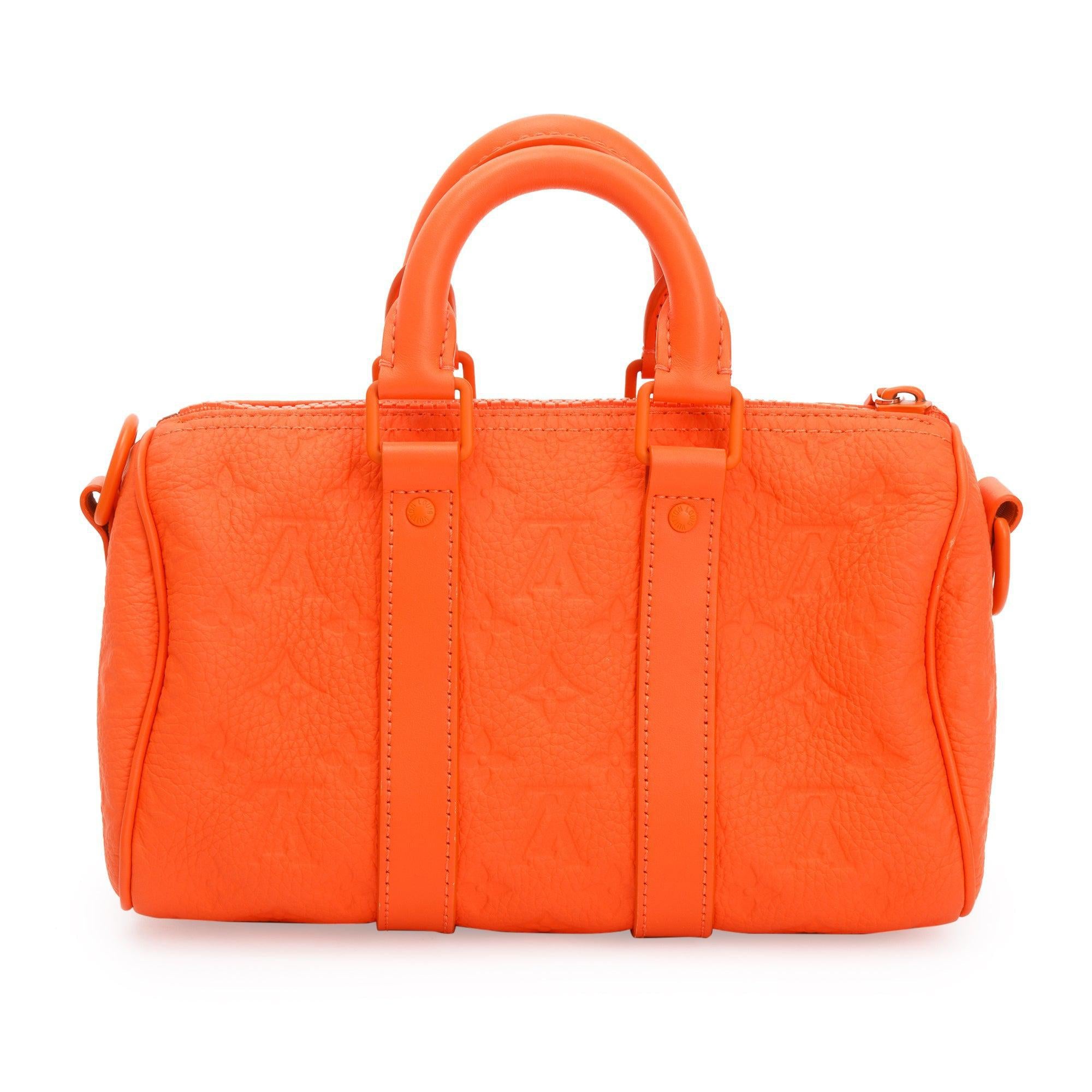 Louis Vuitton 2022 Orange Monogram Taurillion Leather Keepall Bandouliere 25 w/ Strap
