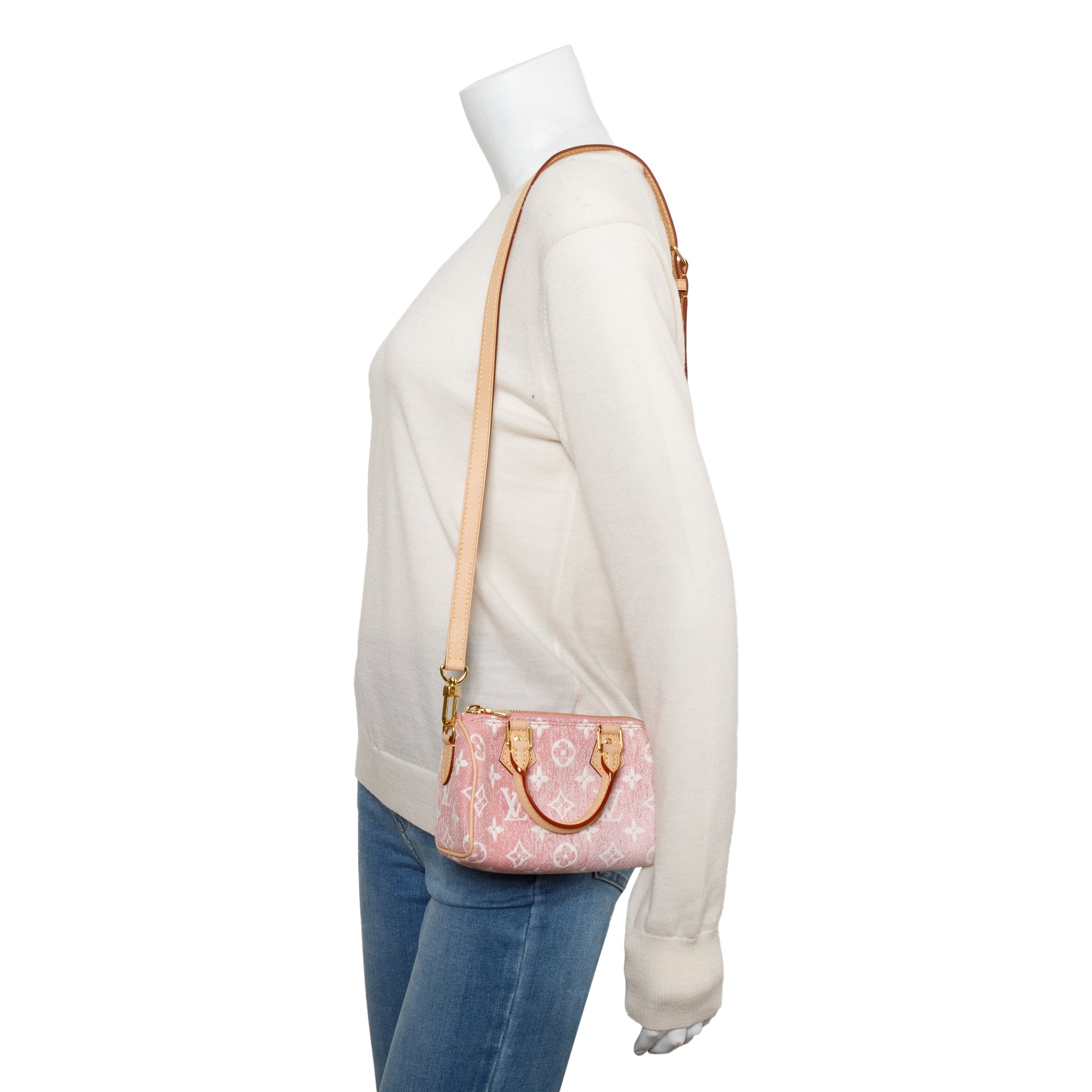 Louis Vuitton 2022 Pink Monogram Denim Nano Speedy w/ Strap