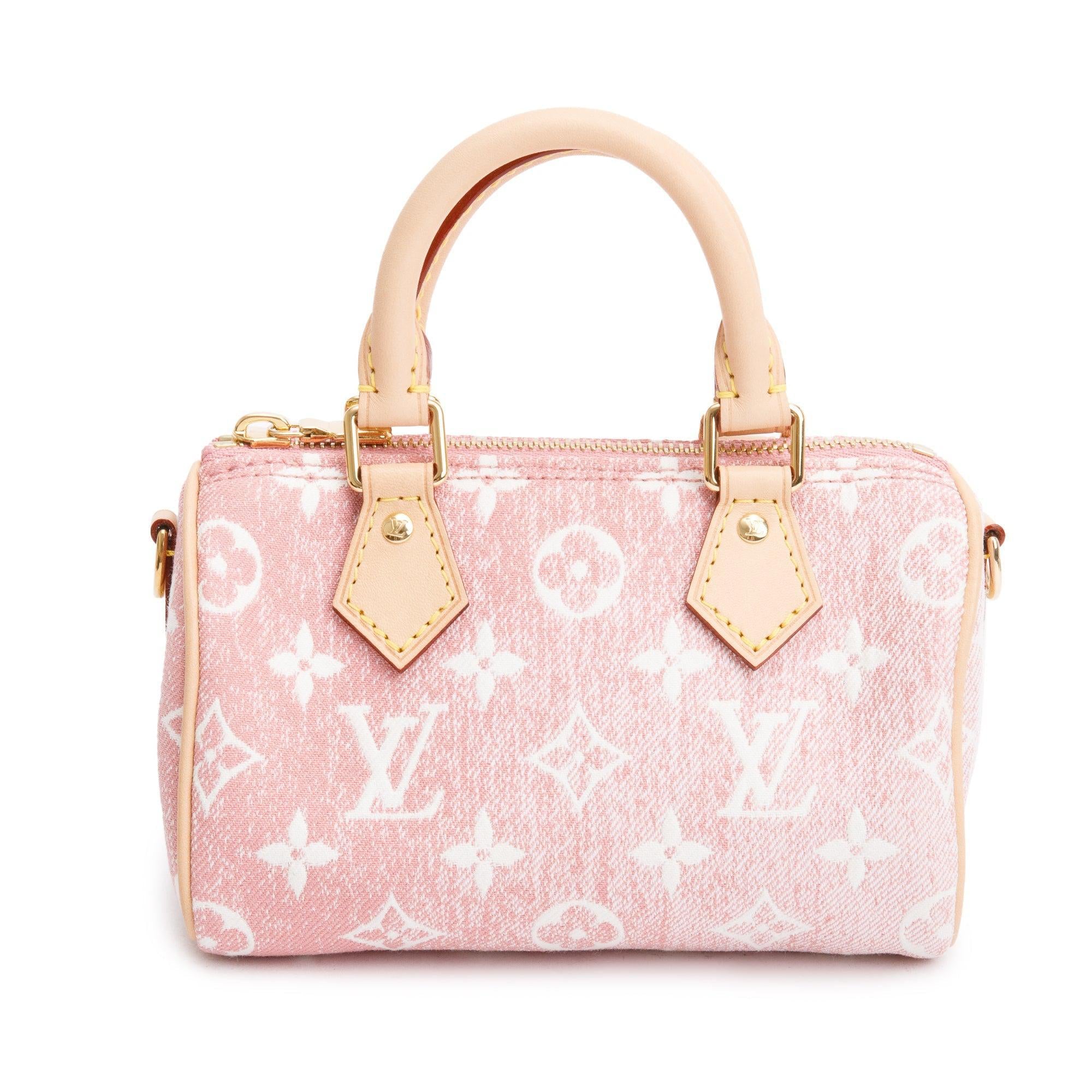 Louis Vuitton 2022 Pink Monogram Denim Nano Speedy w/ Strap