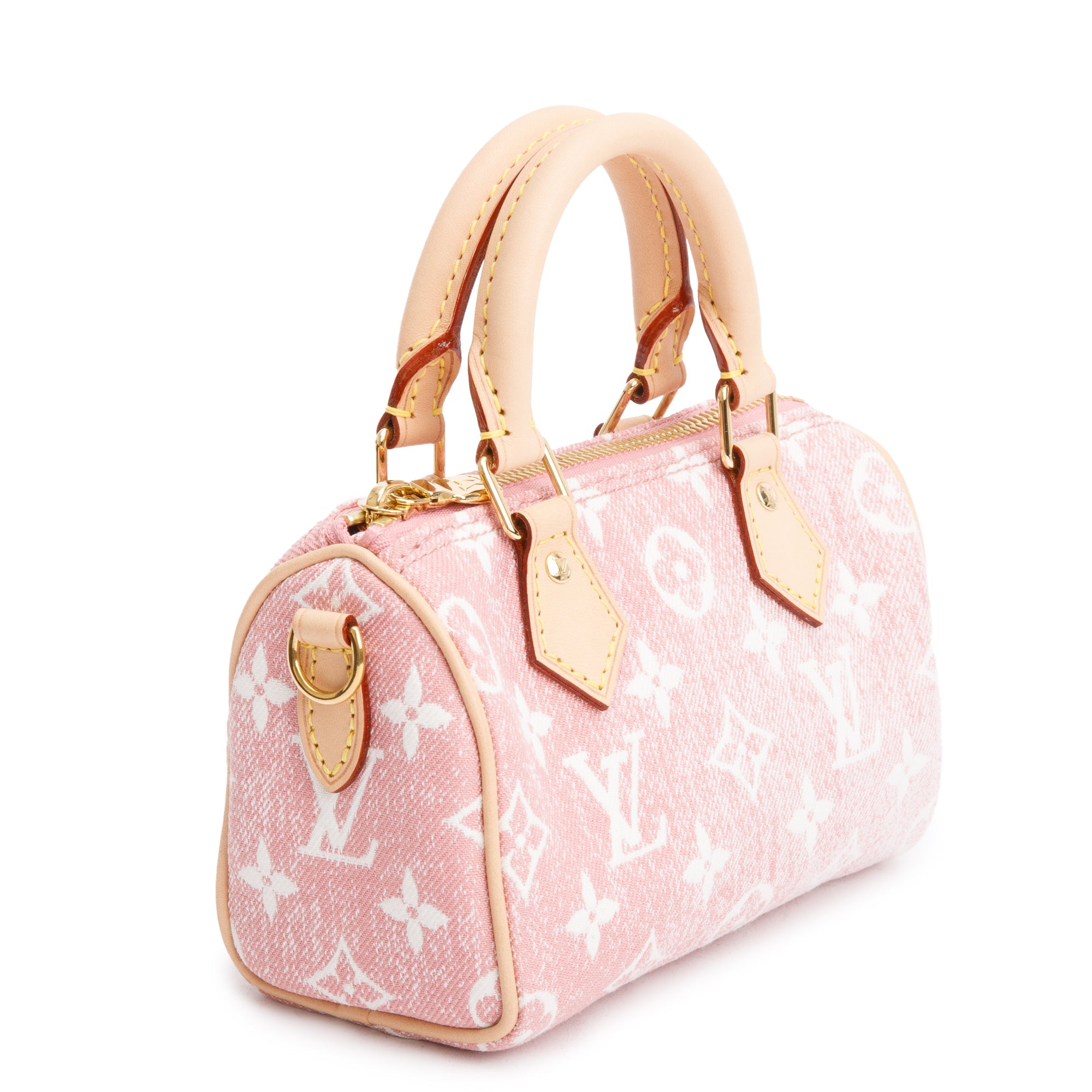 Louis Vuitton 2022 Pink Monogram Denim Nano Speedy w/ Strap