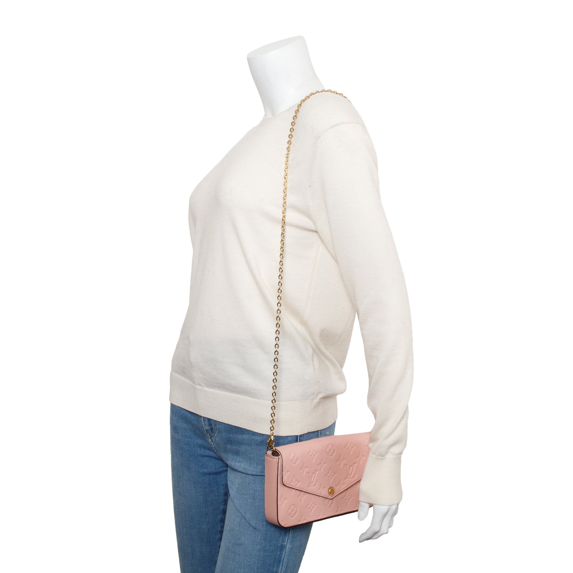 Louis Vuitton 2022 Rose Poudre Monogram Empreinte Leather Felicie Pochette w/ Insert & Box
