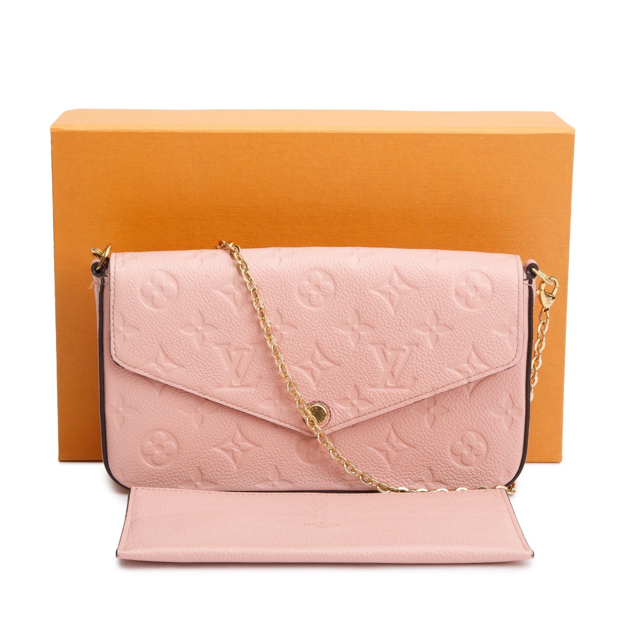 Louis Vuitton 2022 Rose Poudre Monogram Empreinte Leather Felicie Pochette w/ Insert & Box