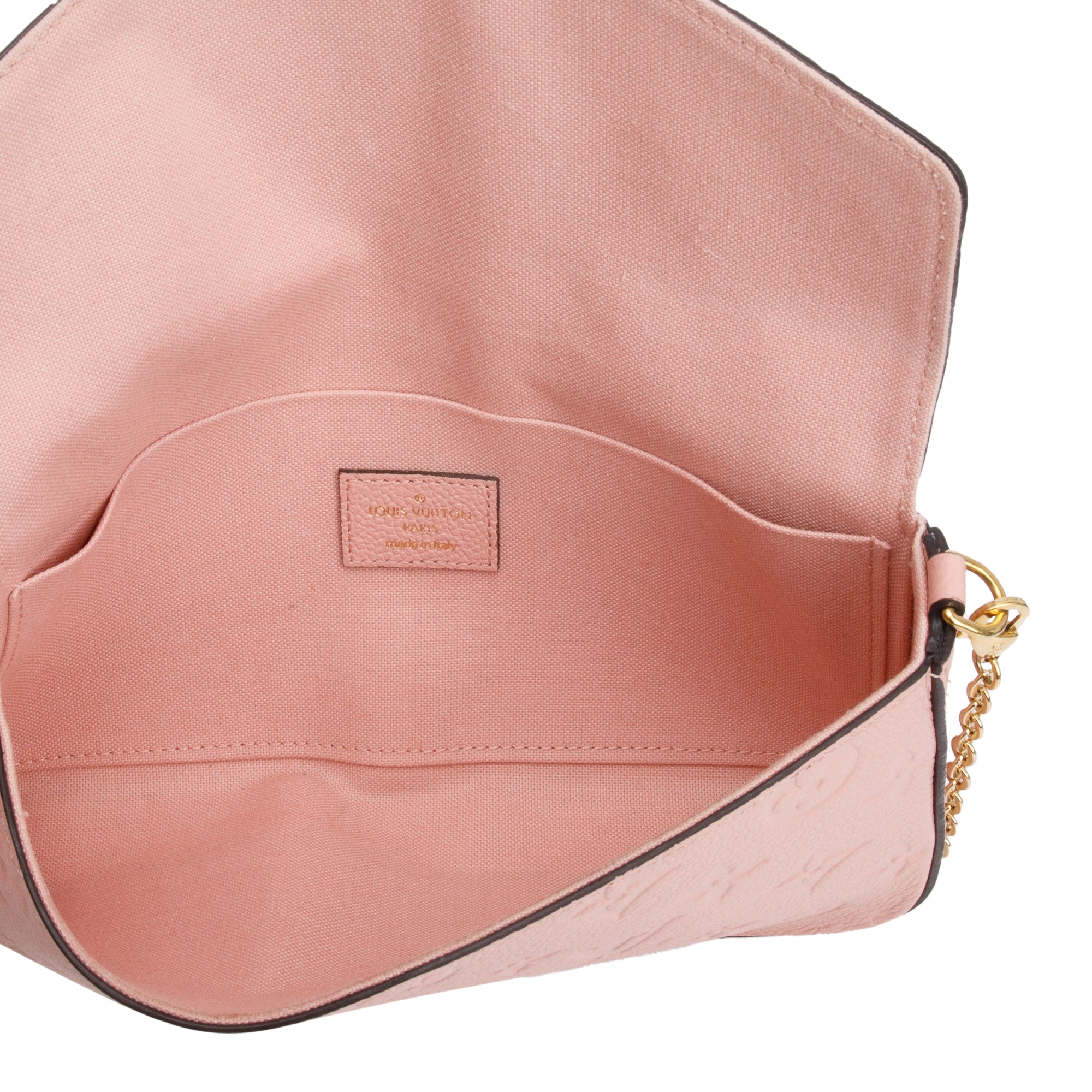 Louis Vuitton 2022 Rose Poudre Monogram Empreinte Leather Felicie Pochette w/ Insert & Box