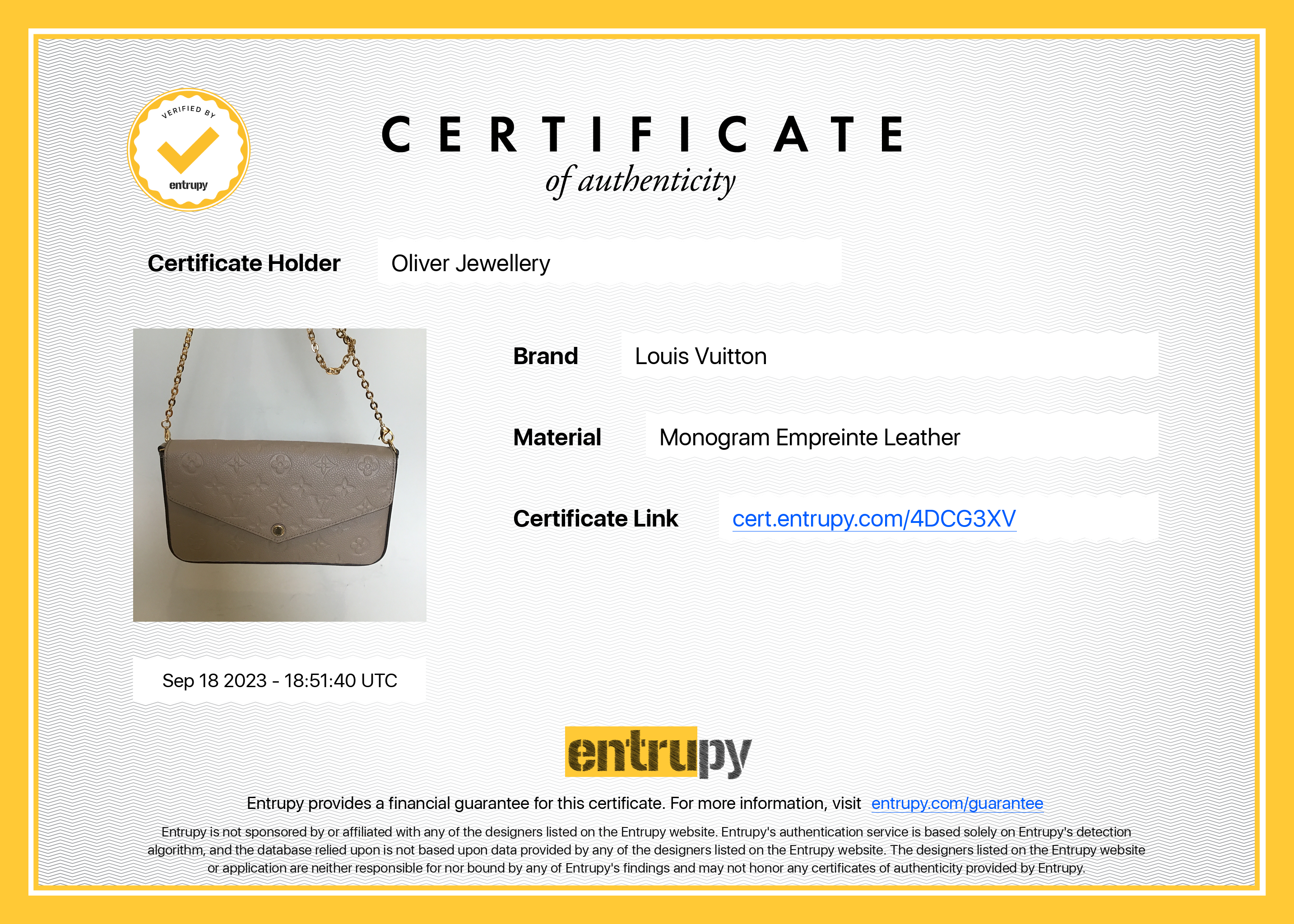 Louis Vuitton 2022 Turtledove Empreinte Leather Felicie Pochette Bag w/ Box & Inserts