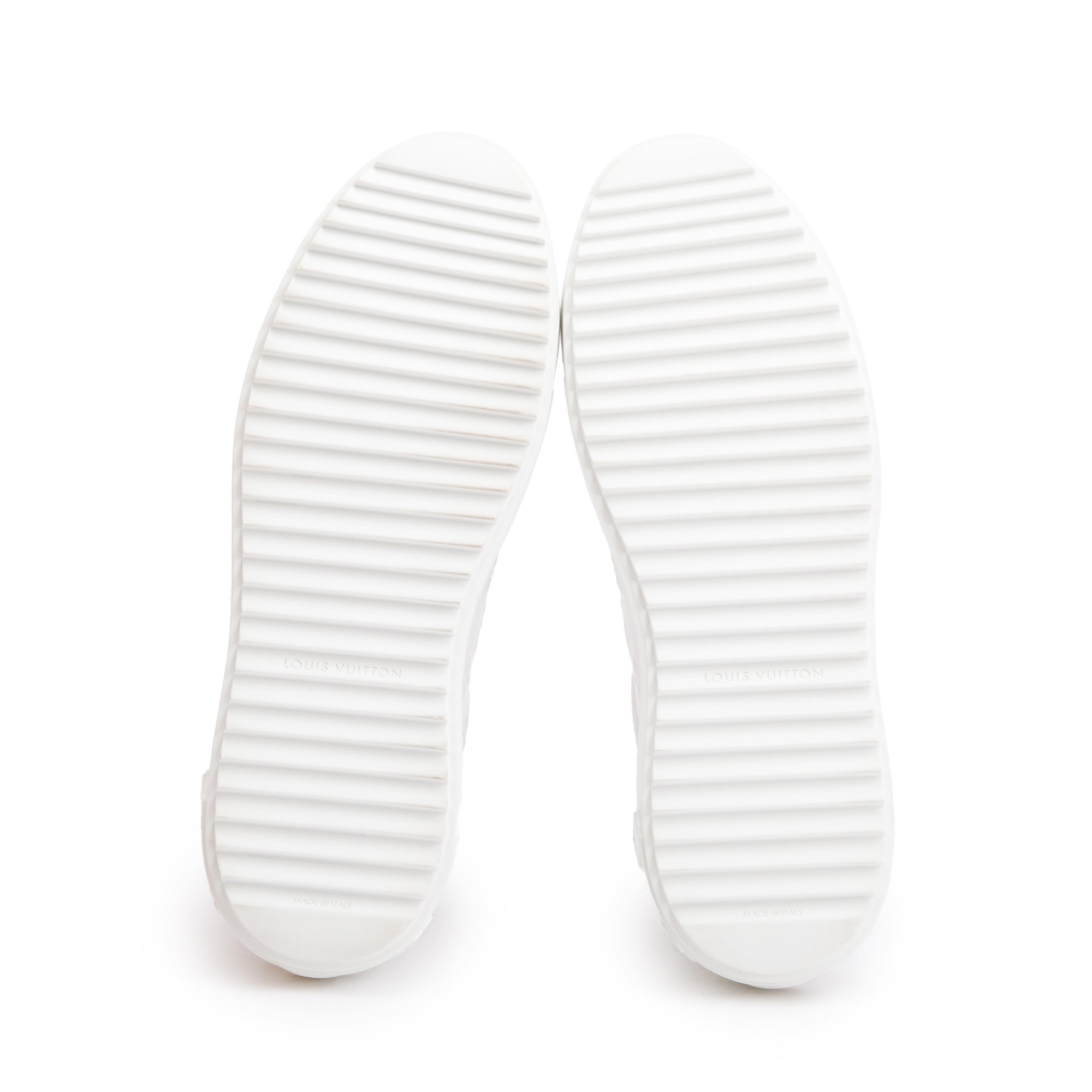 Louis Vuitton 2022 White Monogram Debosssed Leather Time Out Sneakers, Size 41 w/ Box