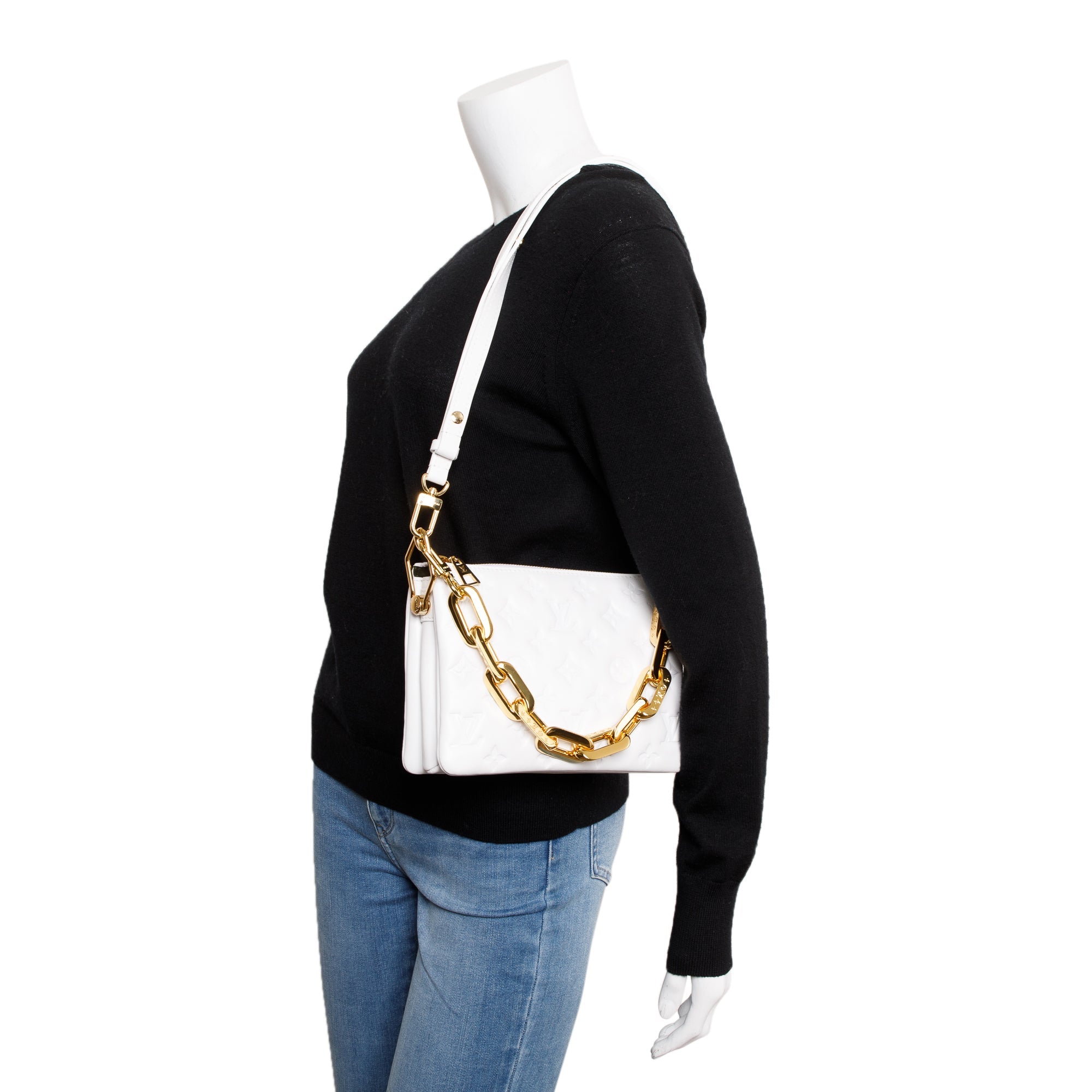 Louis Vuitton 2022 White Monogram Embossed Lambskin Leather Coussin BB