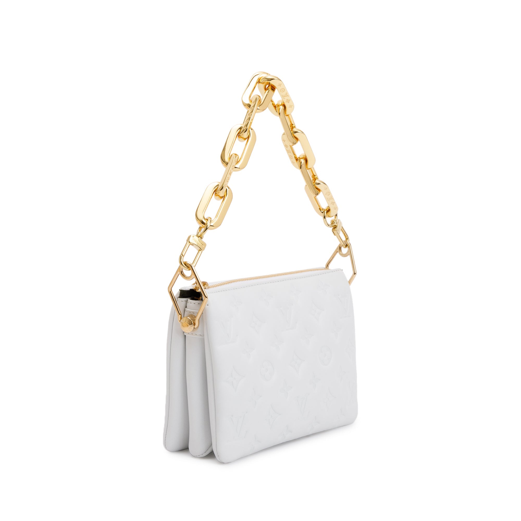 Louis Vuitton 2022 White Monogram Embossed Lambskin Leather Coussin BB