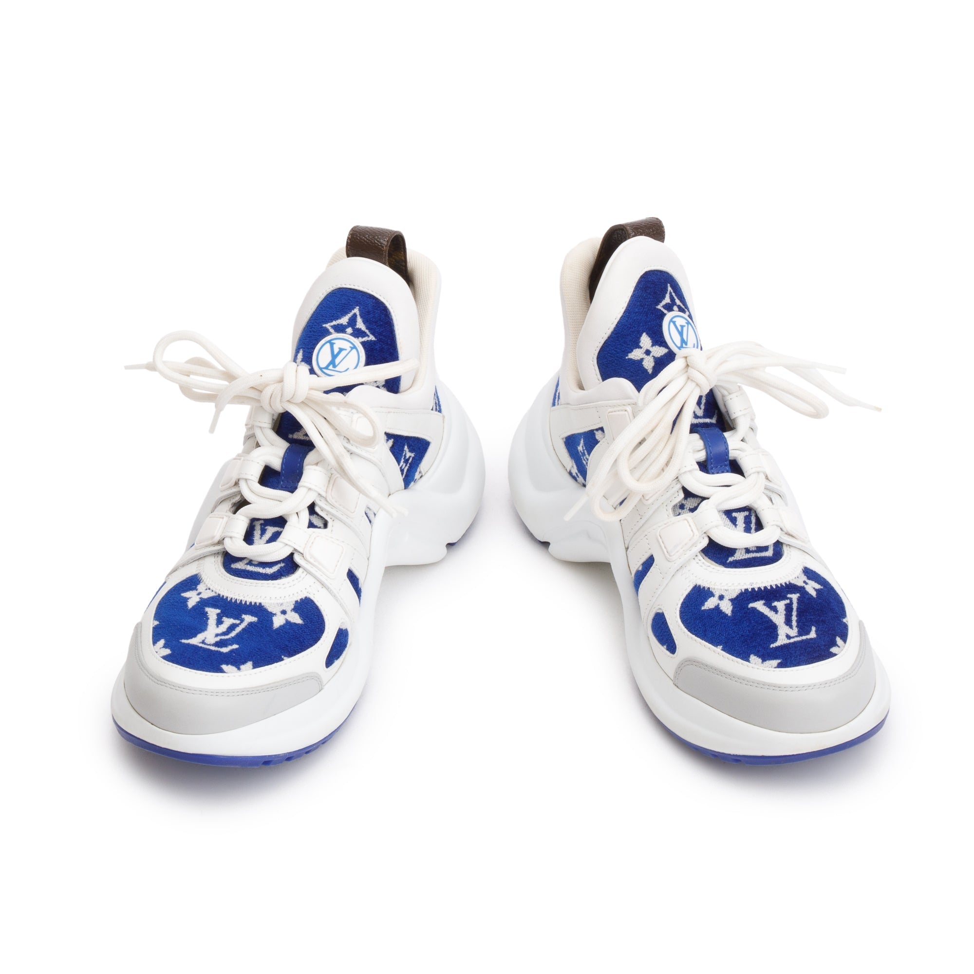 Louis Vuitton 2022 White/Blue Monogram Velvet & Leather LV Archlight Sneakers, Size 37 w/ Box