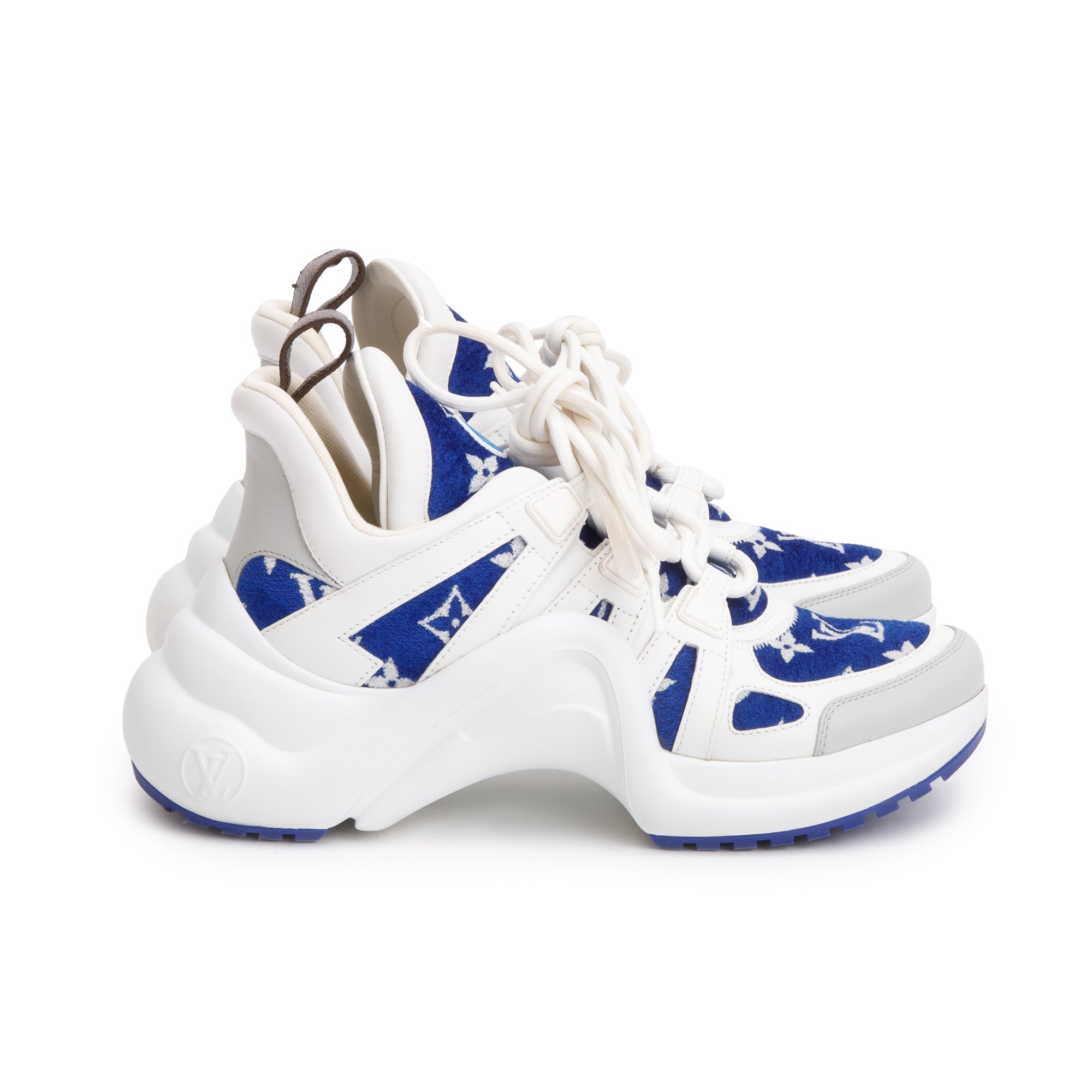 Louis Vuitton 2022 White/Blue Monogram Velvet & Leather LV Archlight Sneakers, Size 37 w/ Box