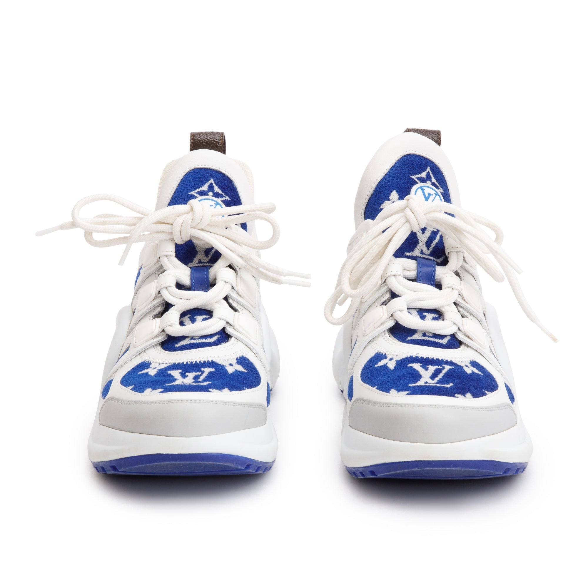 Louis Vuitton 2022 White/Blue Monogram Velvet & Leather LV Archlight Sneakers, Size 37 w/ Box