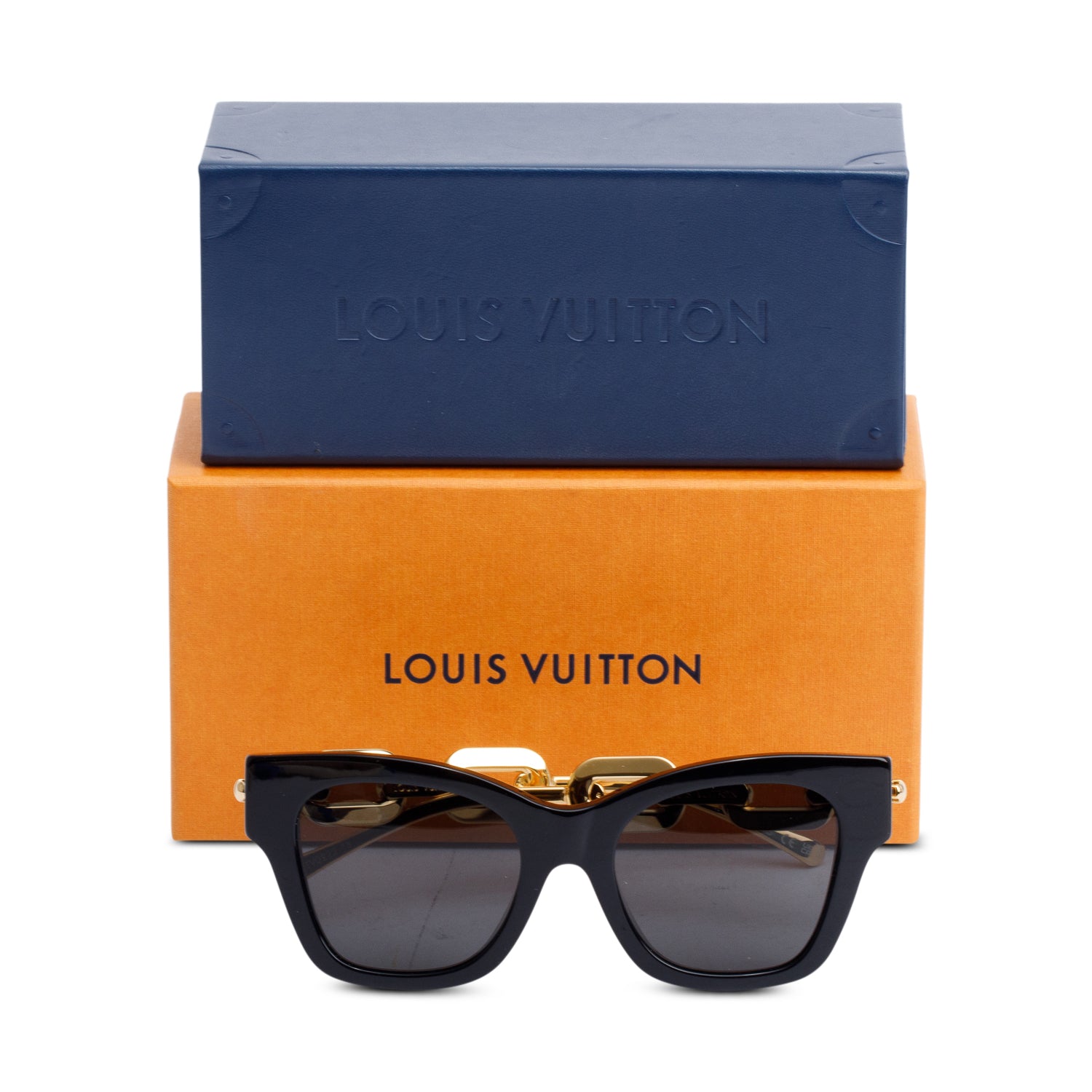 Louis Vuitton 2022 Z1631E Black Acetate Metal LV Edge Cat-Eye Sunglasses w/ Box & Case