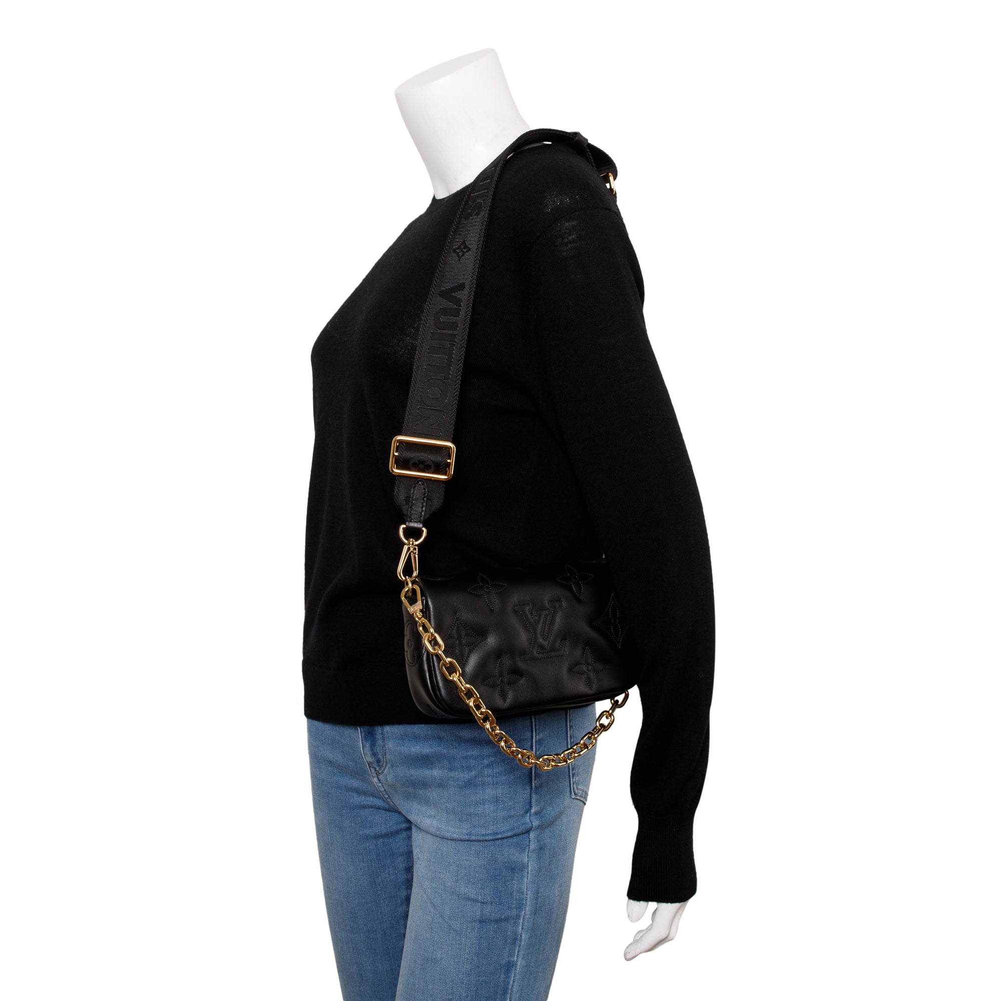 Louis Vuitton 2023 Black Bubblegram Calfskin Leather Wallet On Strap w/ Box & Receipt