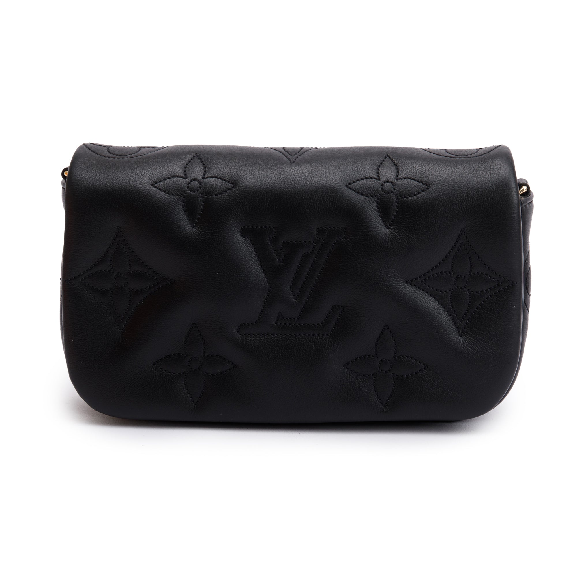 Louis Vuitton 2023 Black Bubblegram Calfskin Leather Wallet On Strap w/ Box & Receipt