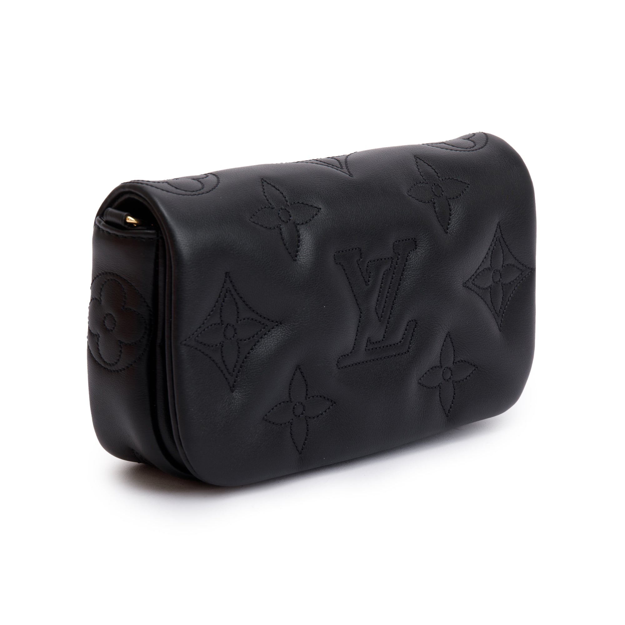 Louis Vuitton 2023 Black Bubblegram Calfskin Leather Wallet On Strap w/ Box & Receipt