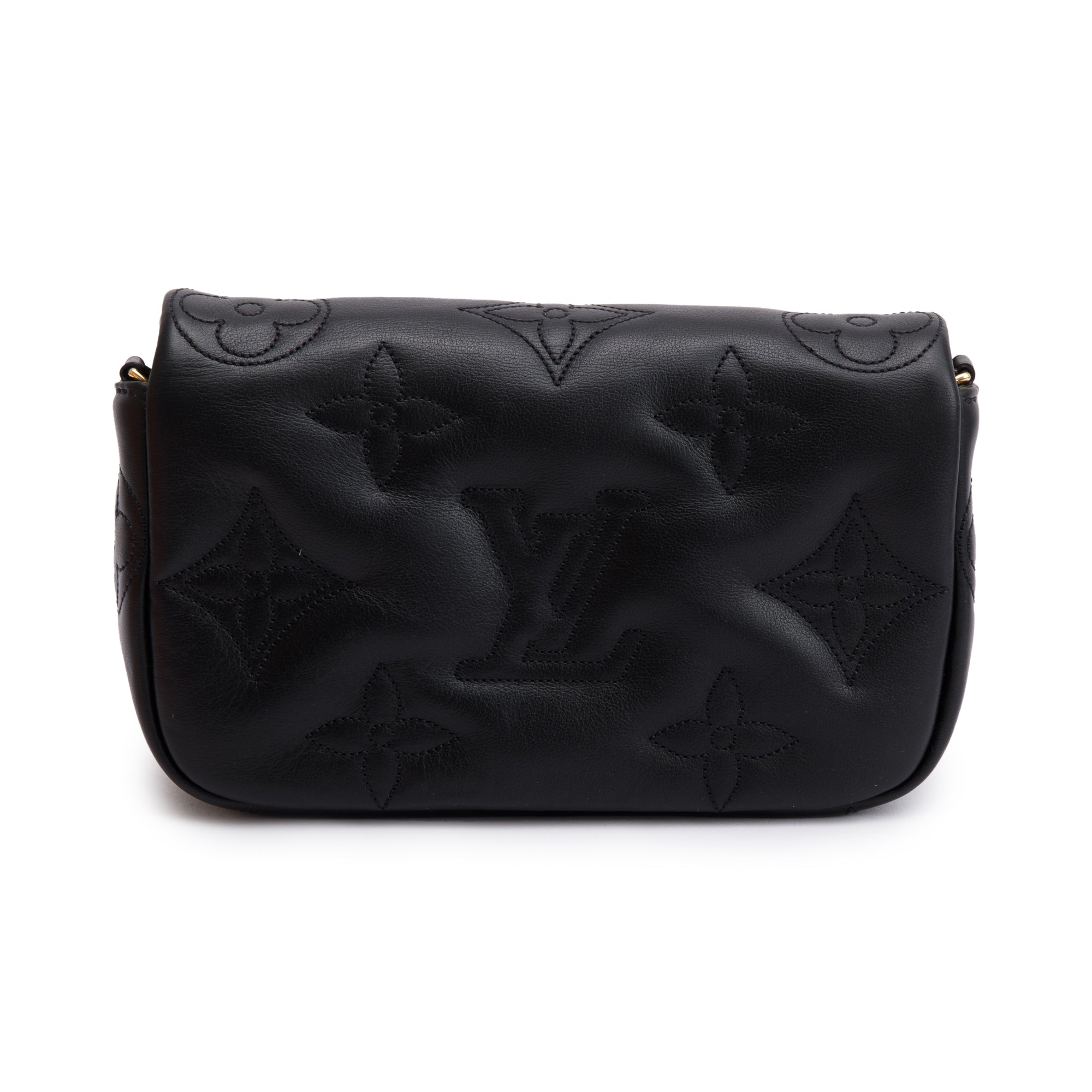 Louis Vuitton 2023 Black Bubblegram Calfskin Leather Wallet On Strap w/ Box & Receipt