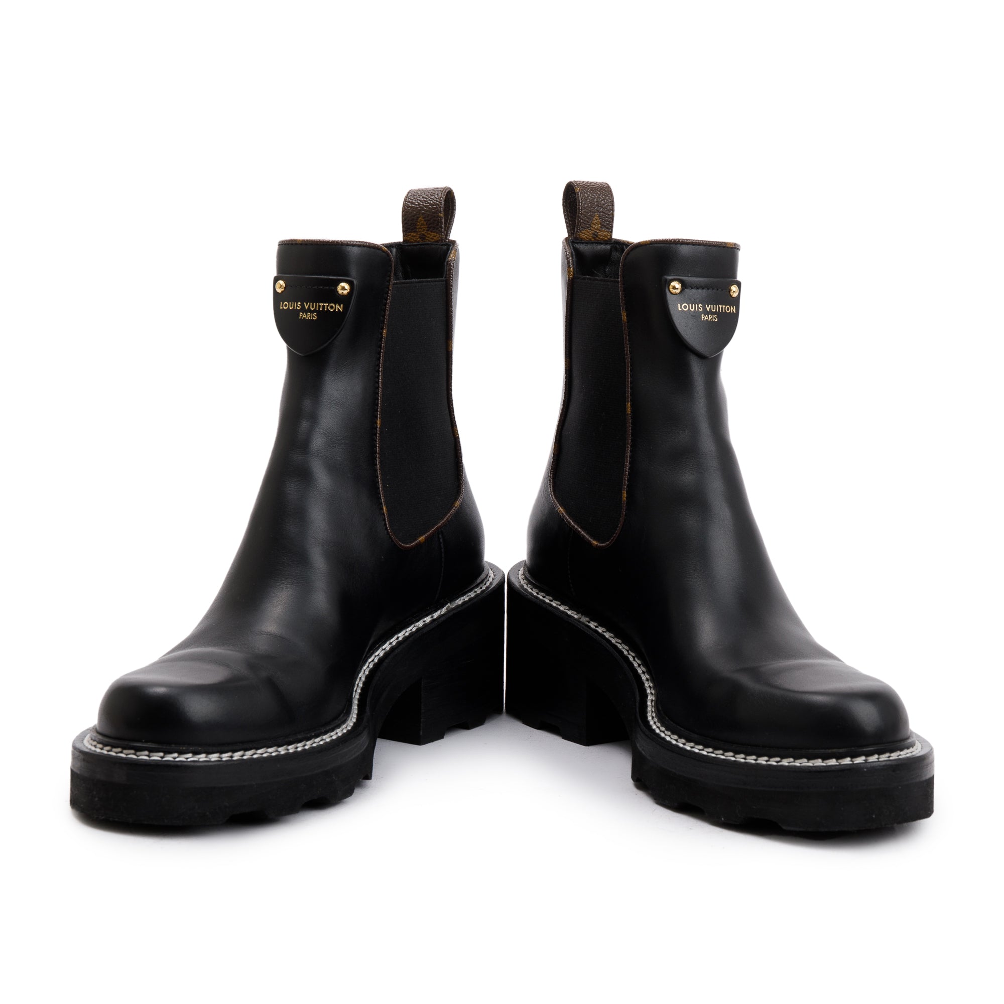 Louis Vuitton 2023 Black Calfskin Leather Beaubourg Ankle Boots, Size 9 w/ Receipt