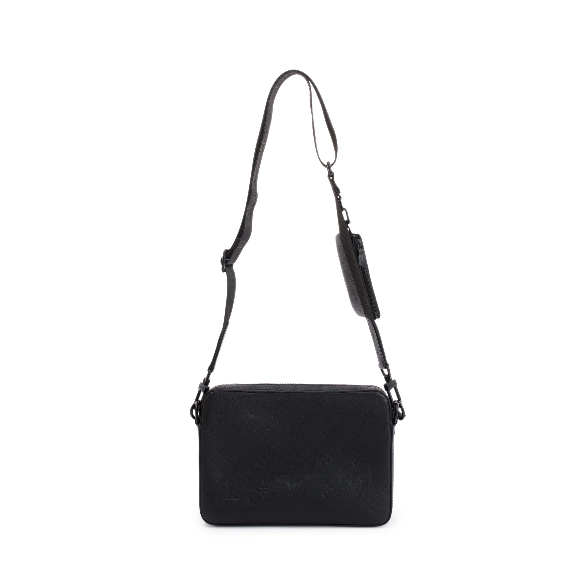 Louis Vuitton 2023 Black Calfskin Leather Monogram Shadow Trio Messenger w/ Box & Receipt