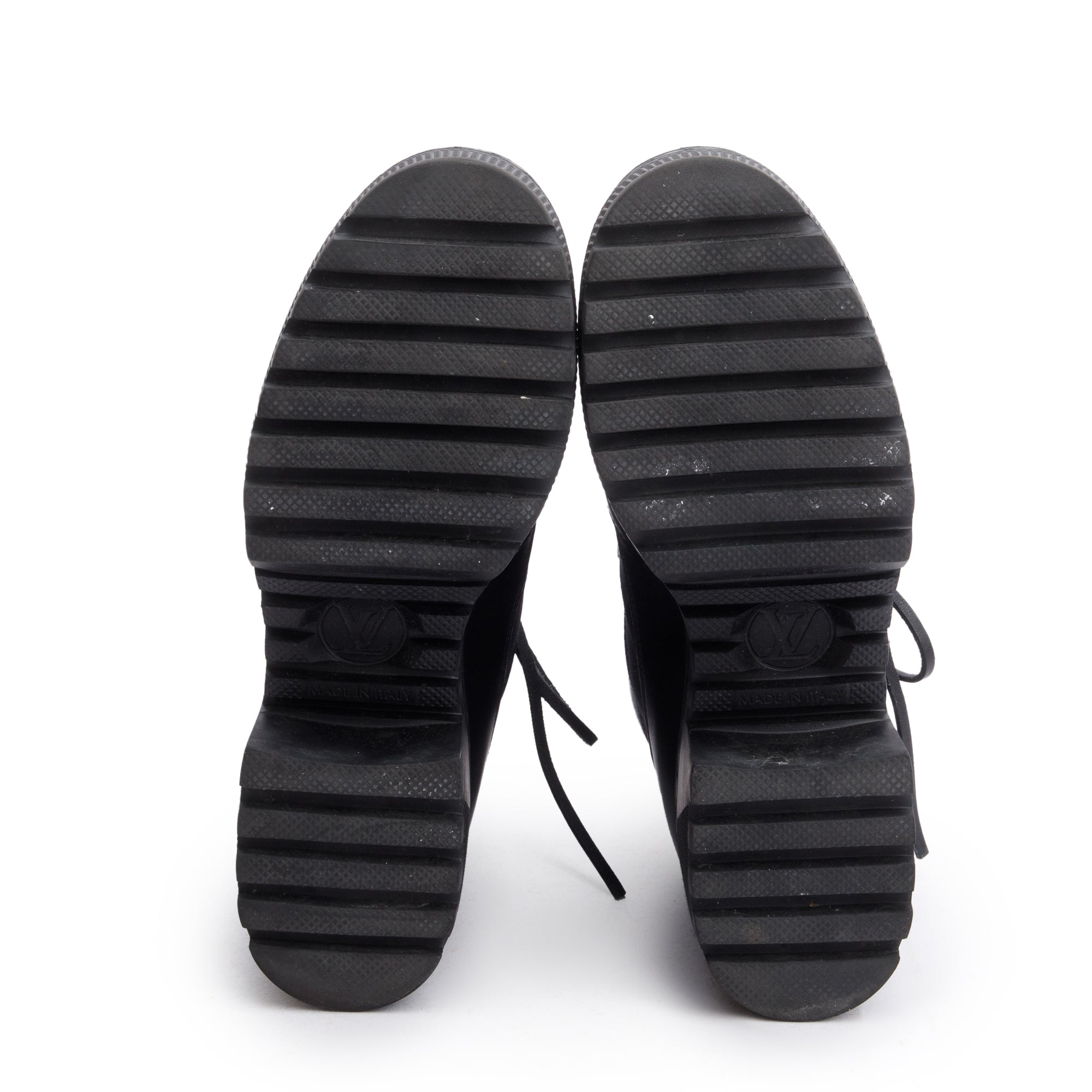 Louis Vuitton 2023 Black Canvas & Leather Laureate Platform Desert Boots, Size 37 w/ Box