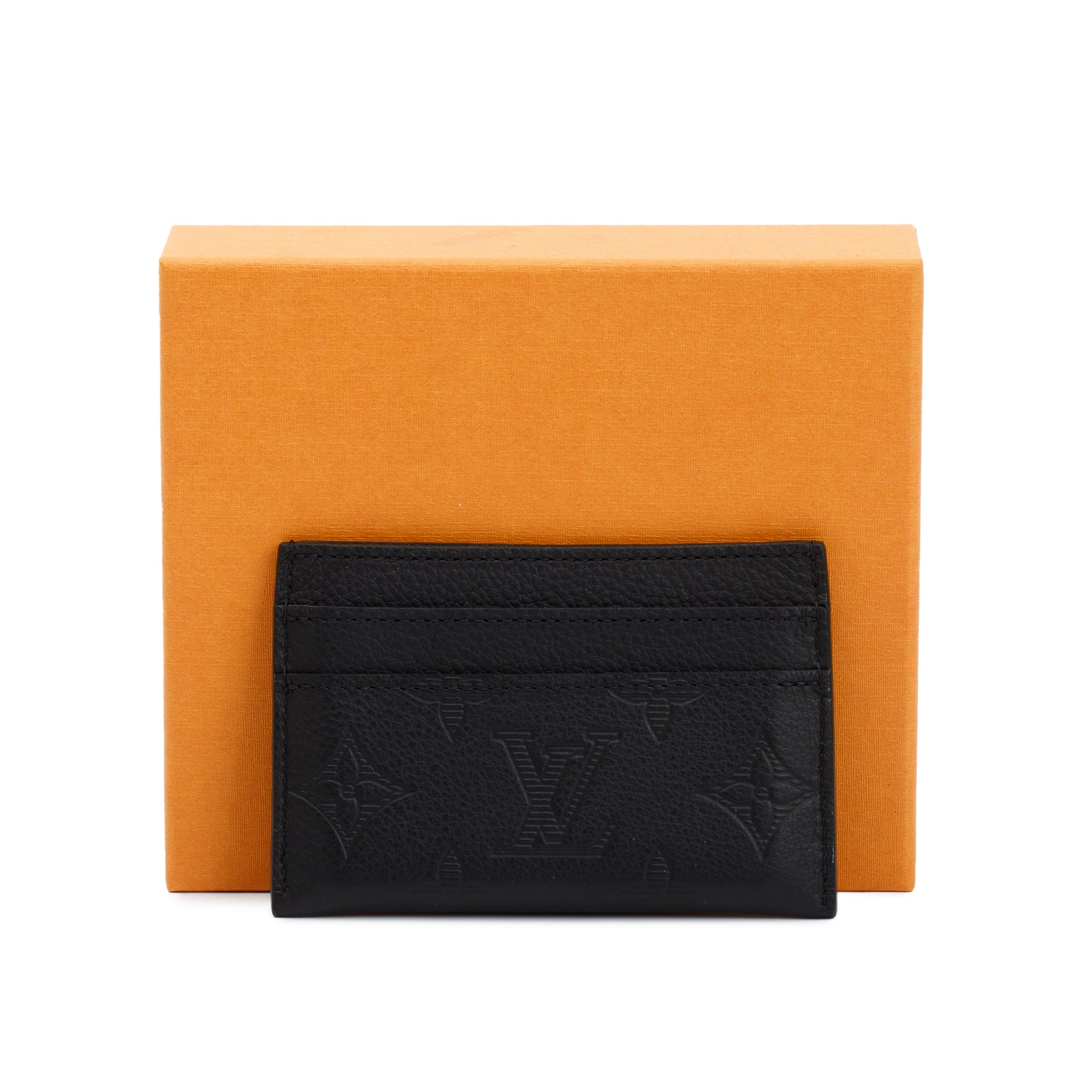 Louis Vuitton 2023 Black Monogram Shadow Calf Leather Double Card Holder w/ Box & Receipt