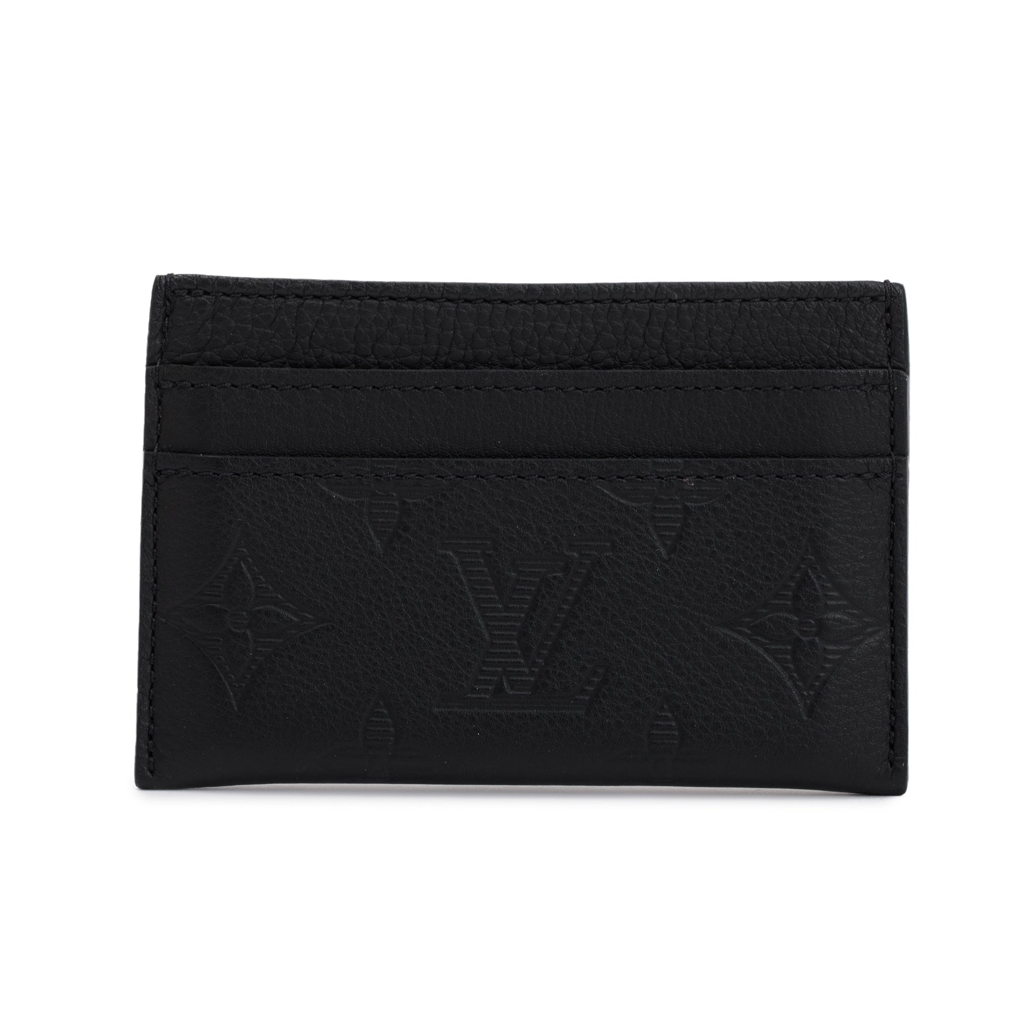 Louis Vuitton 2023 Black Monogram Shadow Calf Leather Double Card Holder w/ Box & Receipt